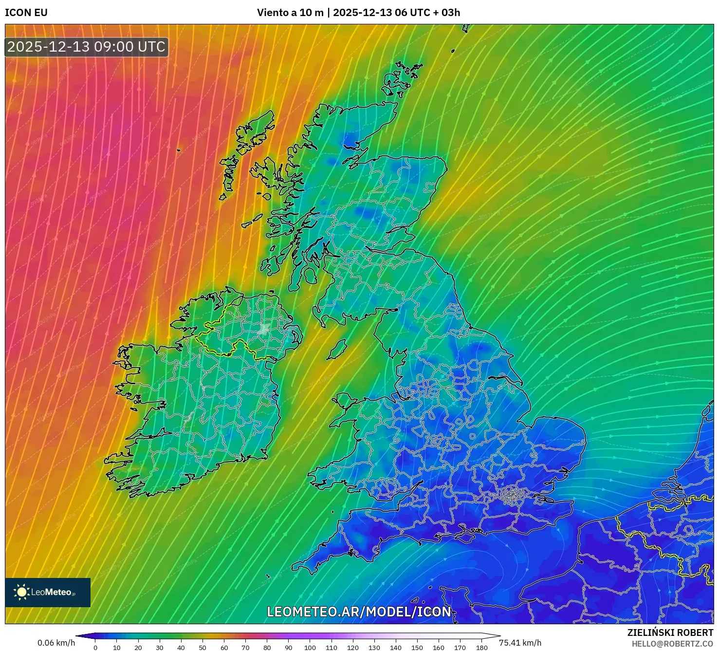 ICON model - Reino Unido, Viento a 10 m