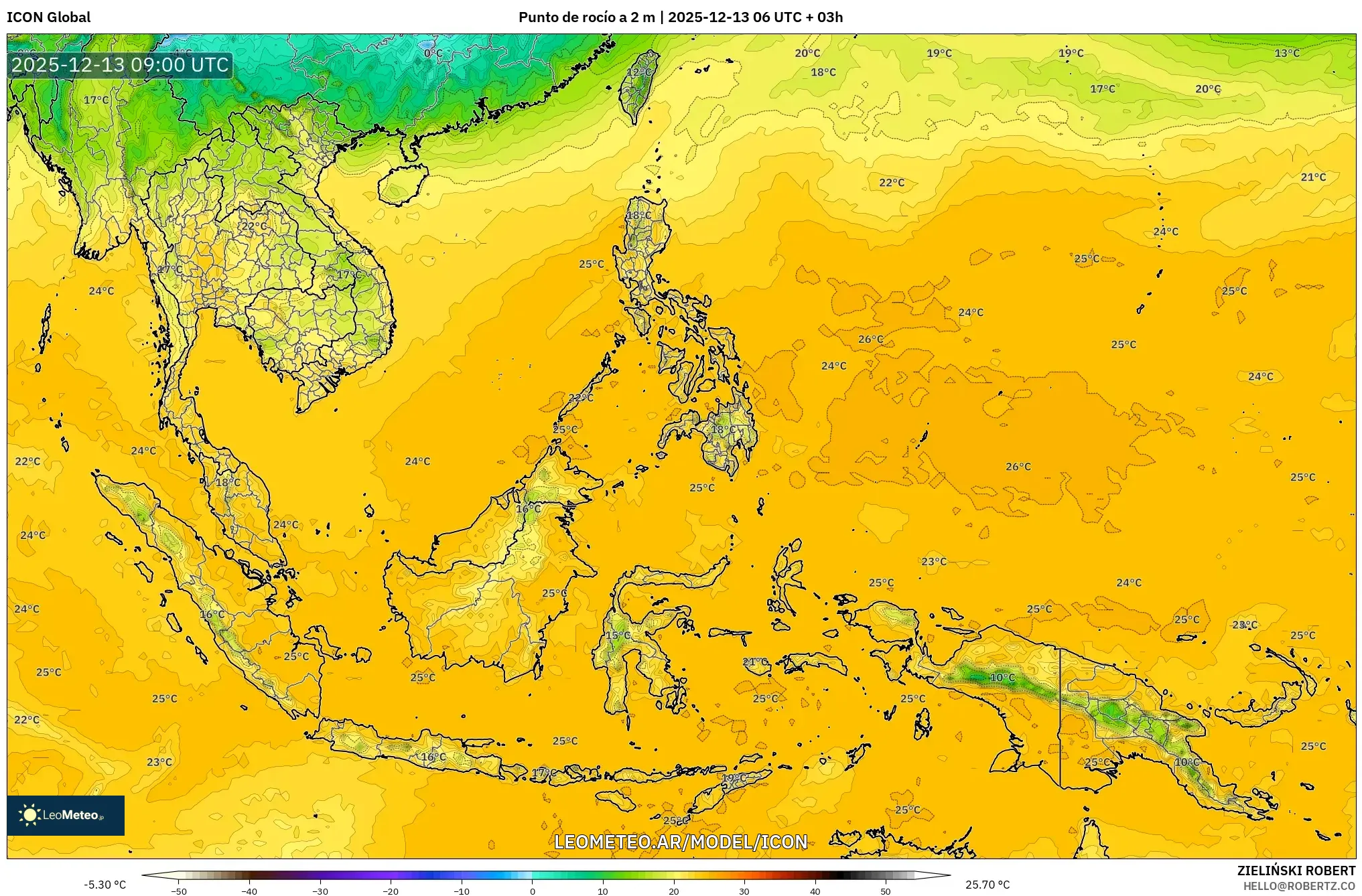 ICON model - Sudeste Asiático, Punto de rocío a 2 m