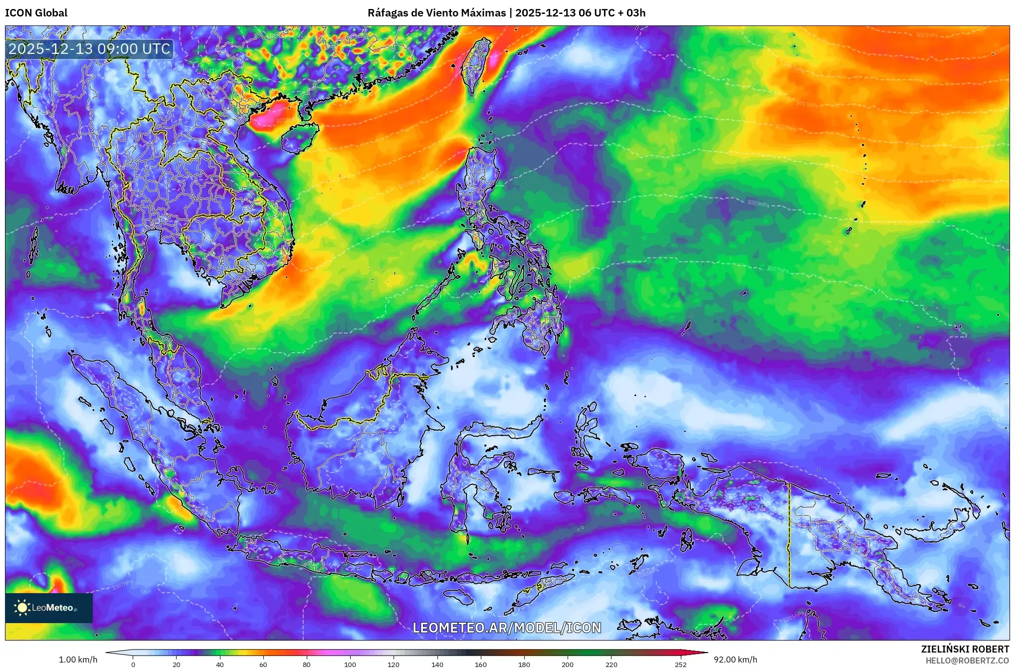 ICON model - Sudeste Asiático, Ráfagas de Viento Máximas