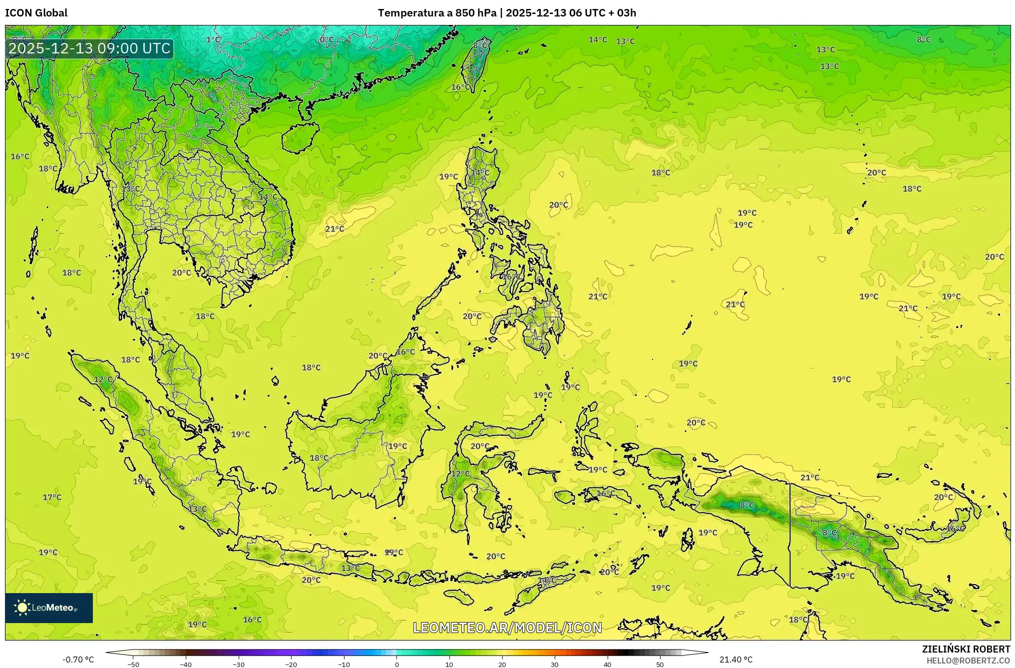 ICON model - Sudeste Asiático, Temperatura a 850 hPa