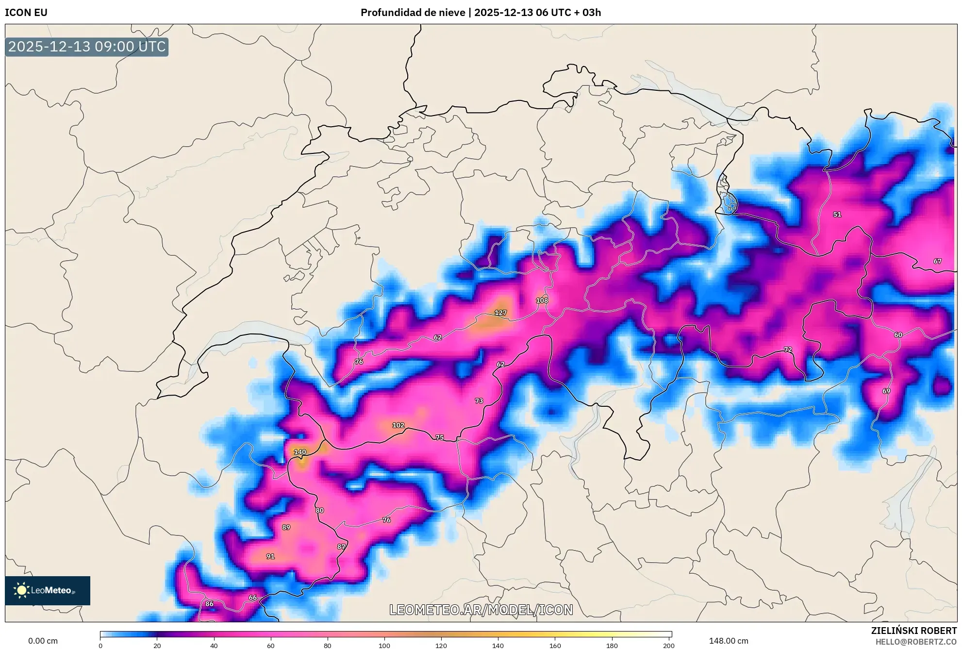 ICON model - Suiza, Profundidad de nieve
