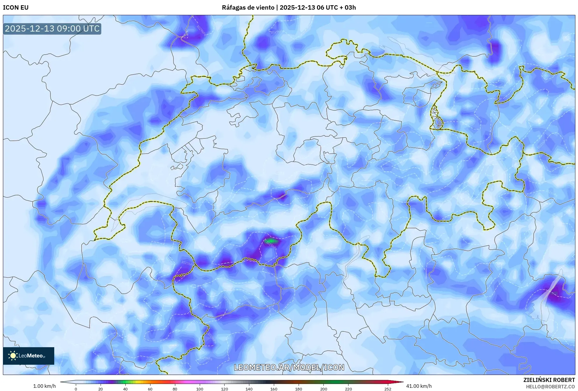 ICON model - Suiza, Ráfagas de viento