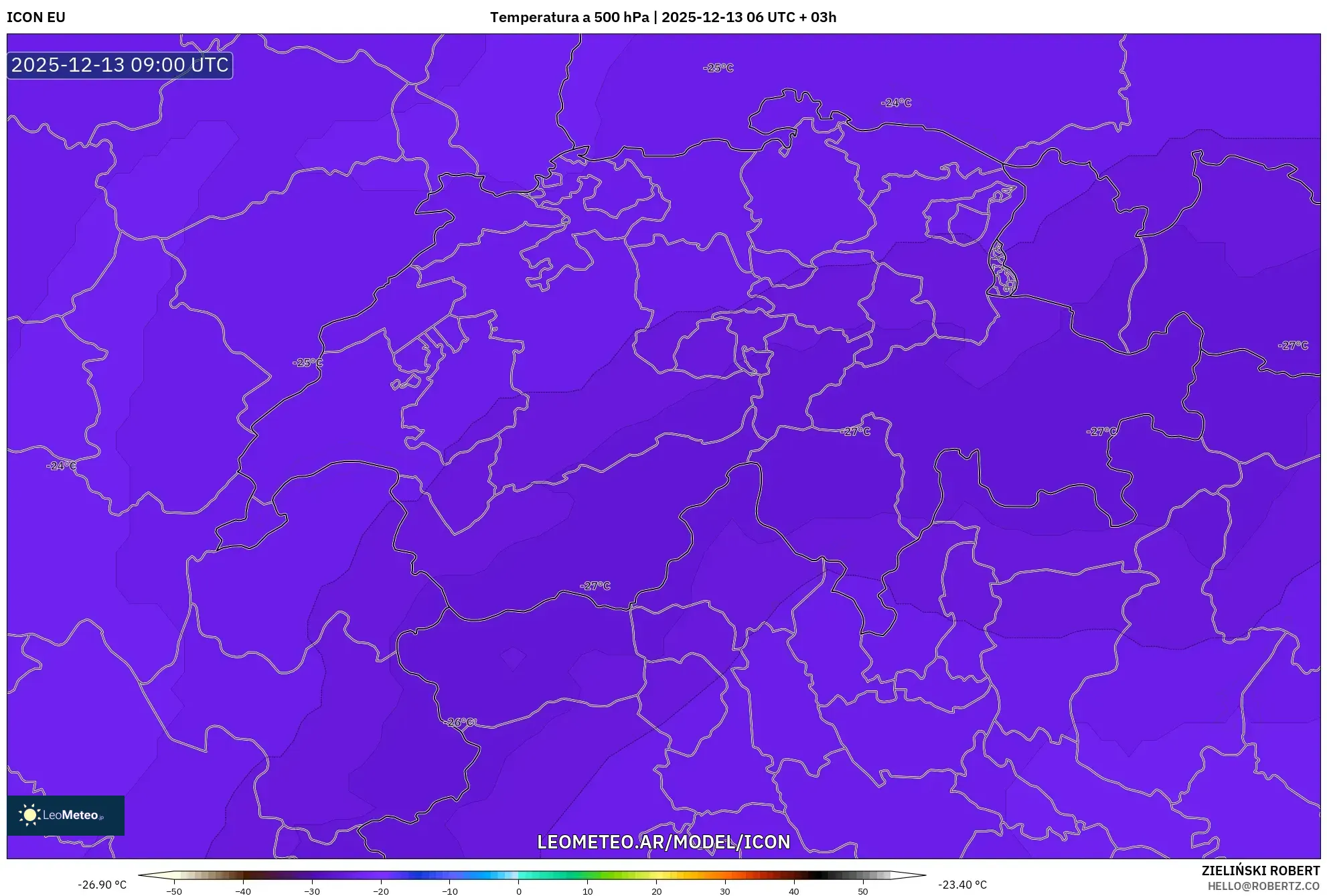 ICON model - Suiza, Temperatura a 500 hPa