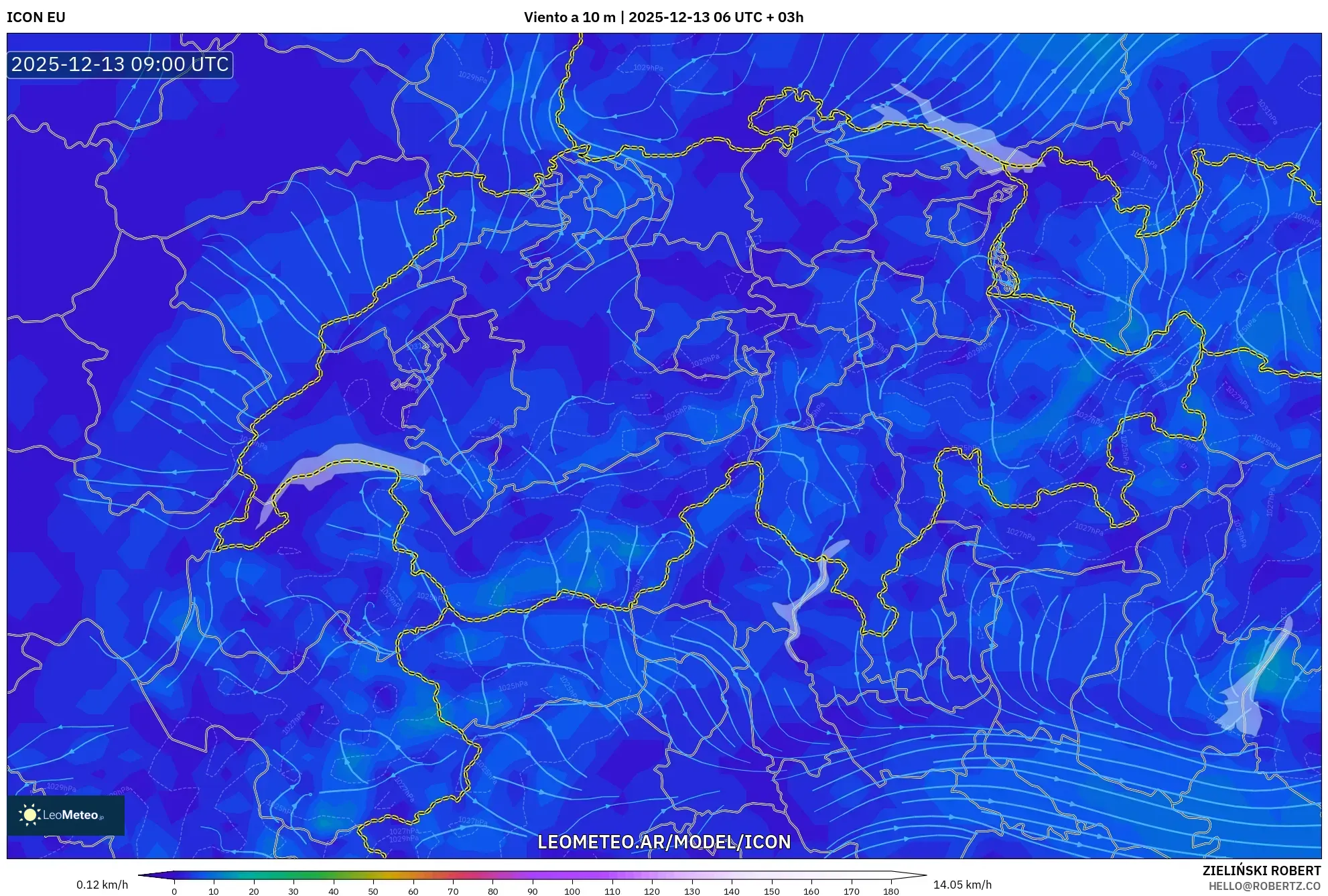 ICON model - Suiza, Viento a 10 m