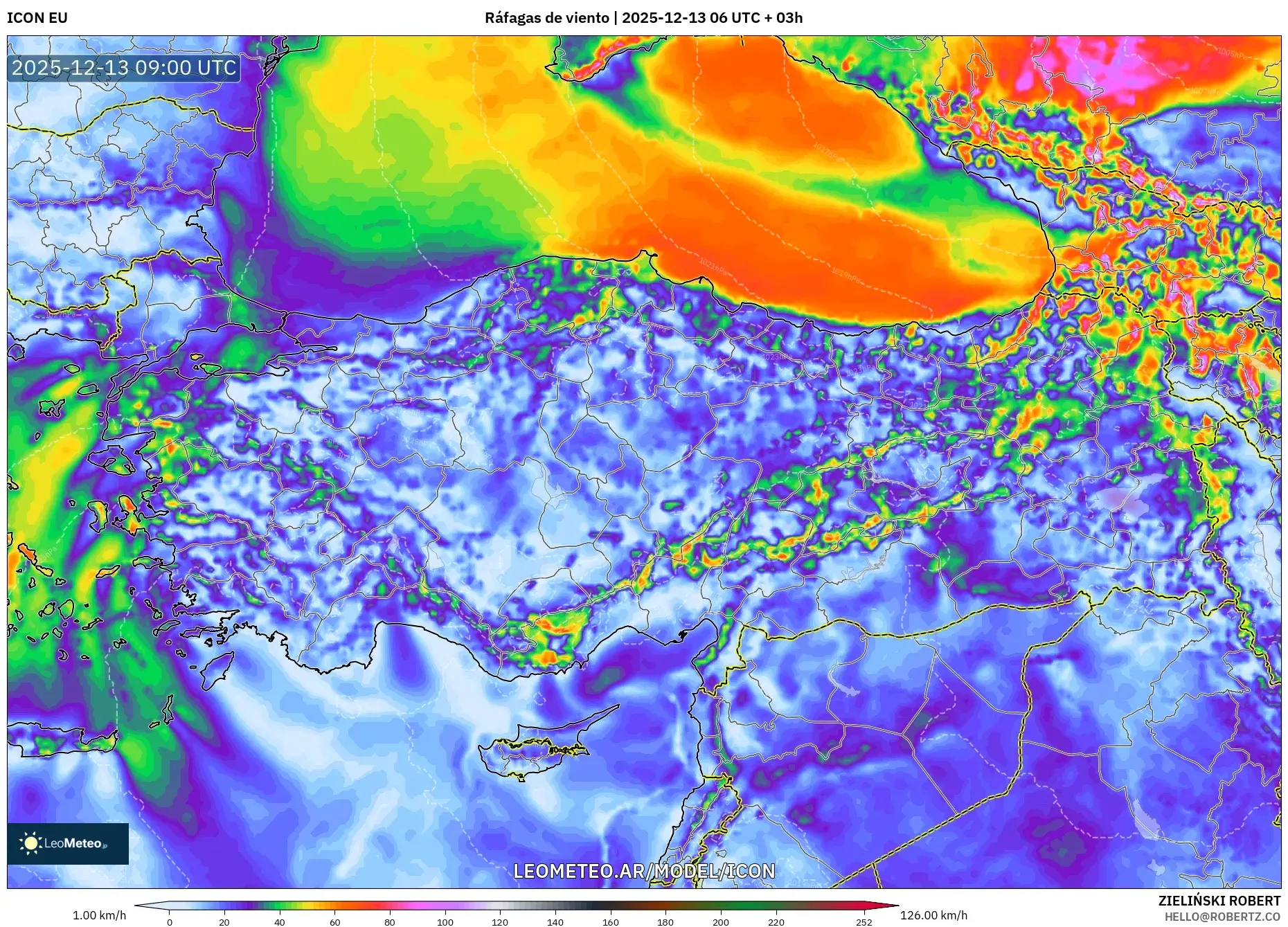 ICON model - Turquía, Ráfagas de viento