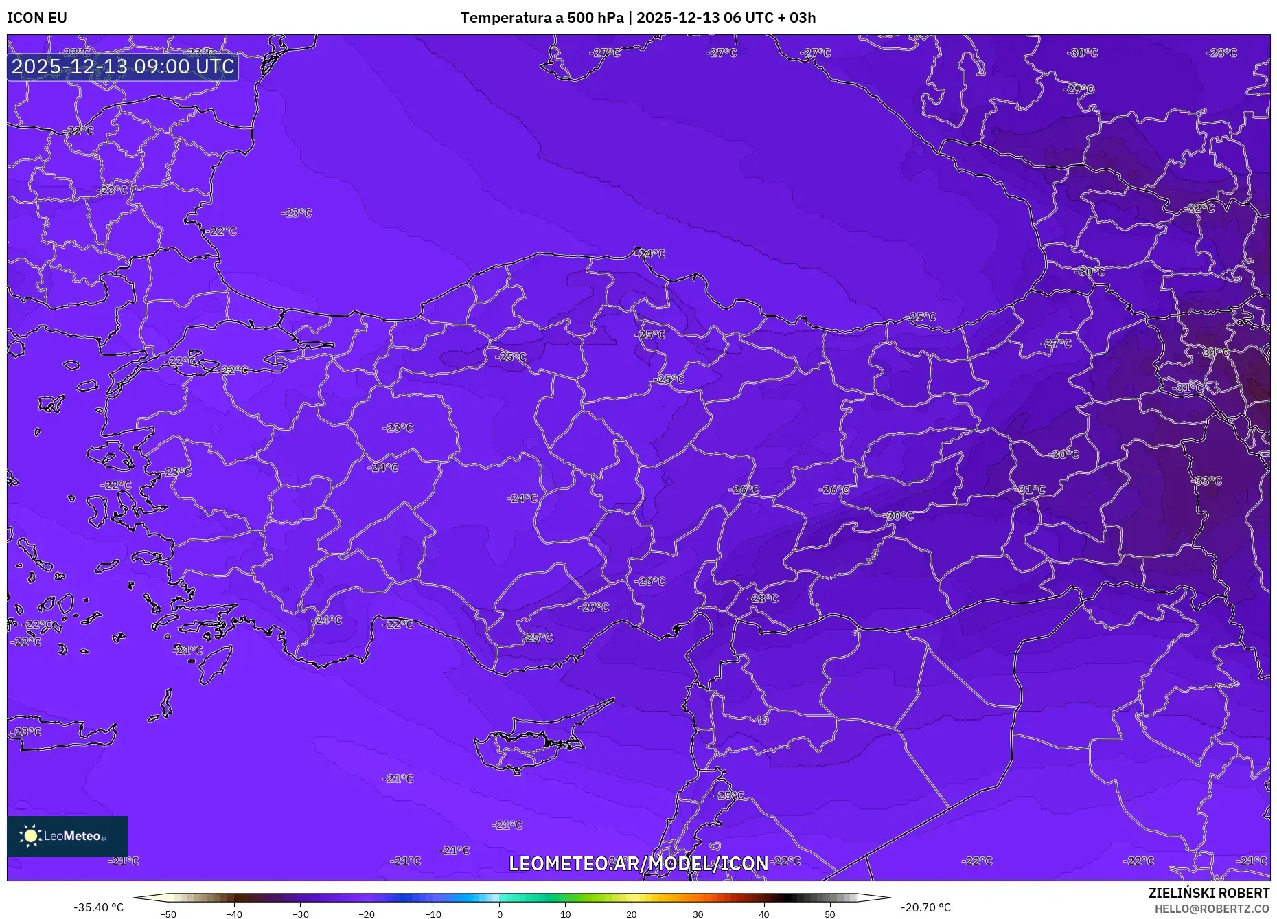 ICON model - Turquía, Temperatura a 500 hPa