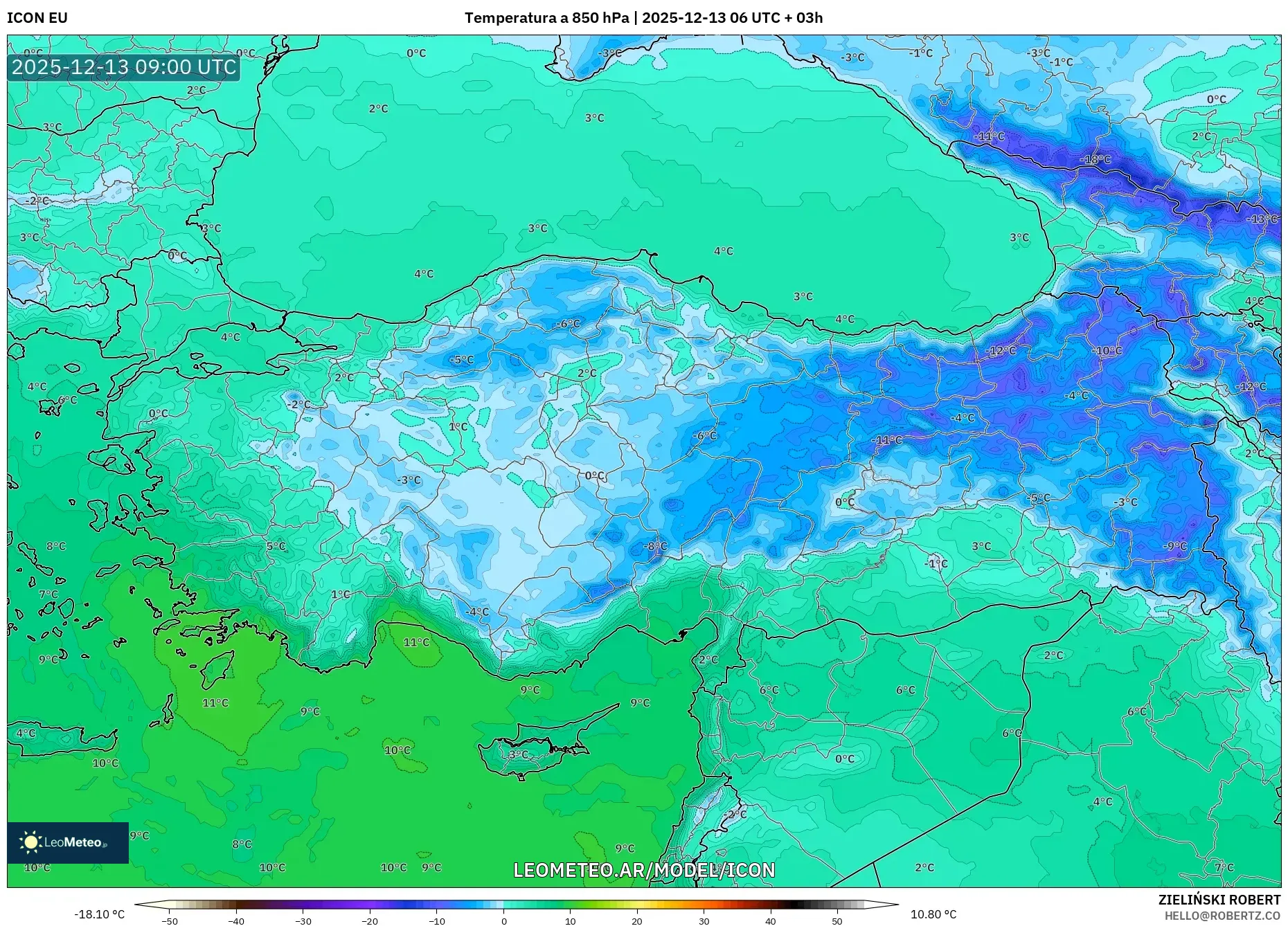 ICON model - Turquía, Temperatura a 850 hPa