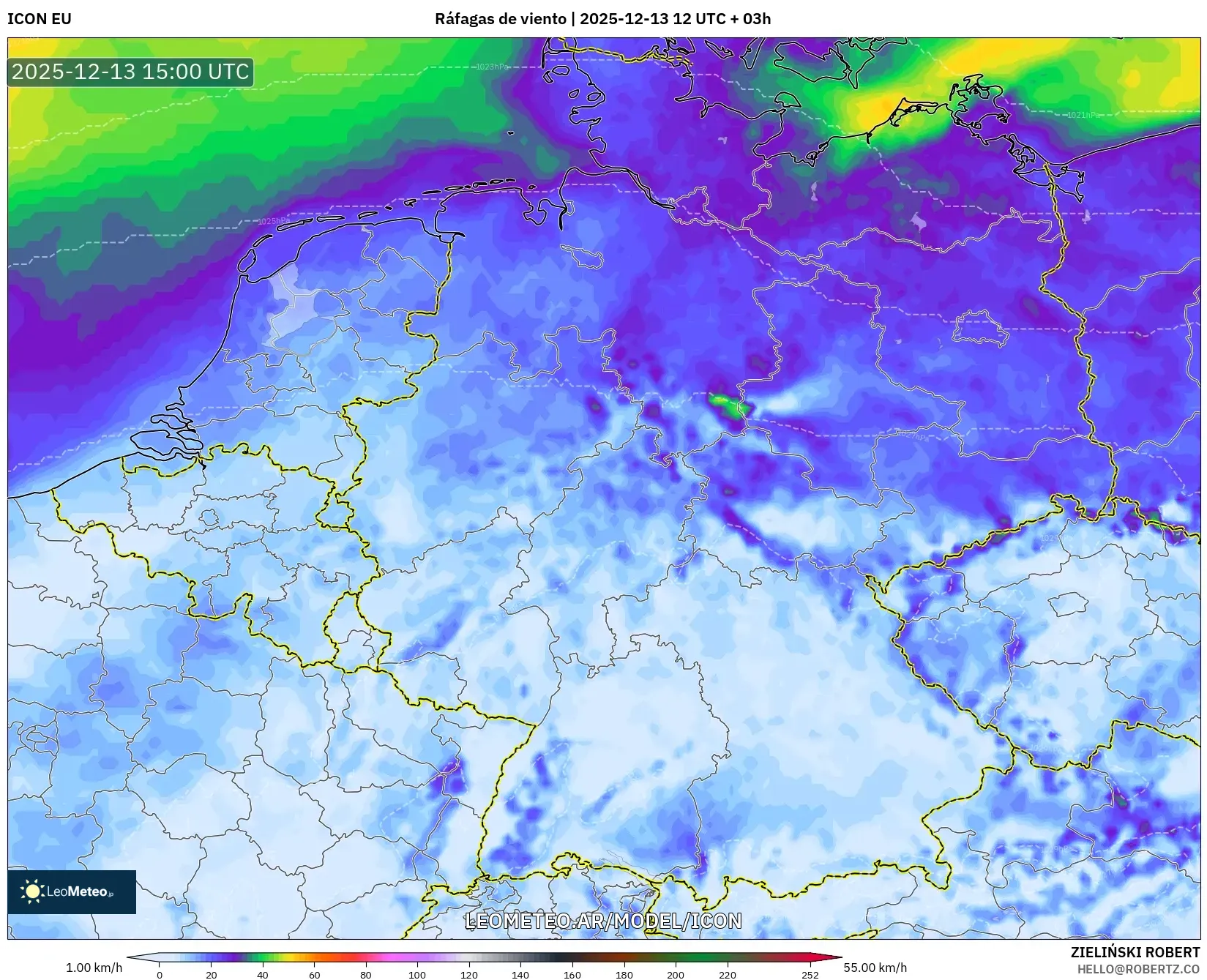 ICON model - Alemania, Ráfagas de viento
