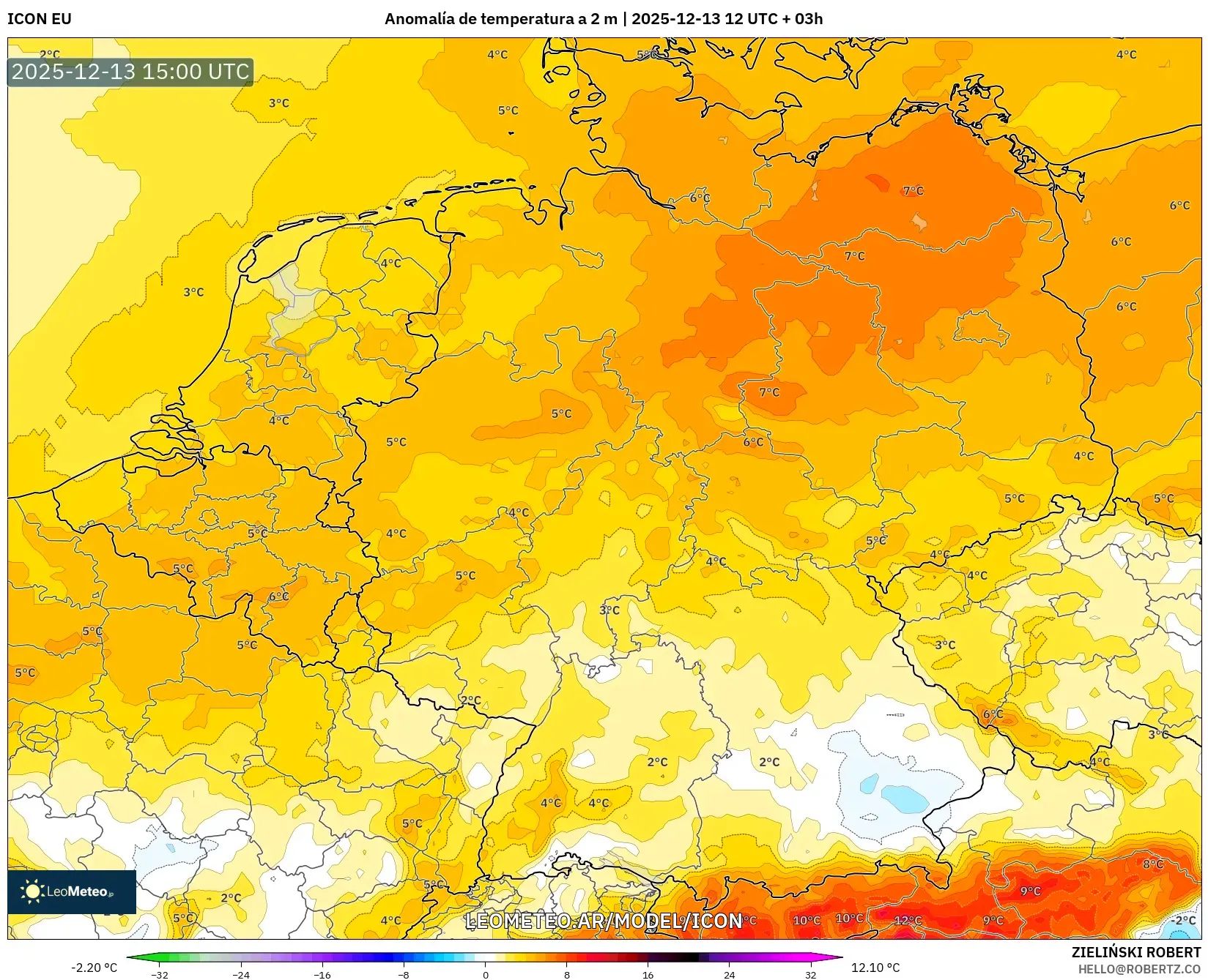 ICON model - Alemania, Anomalía de temperatura a 2 m
