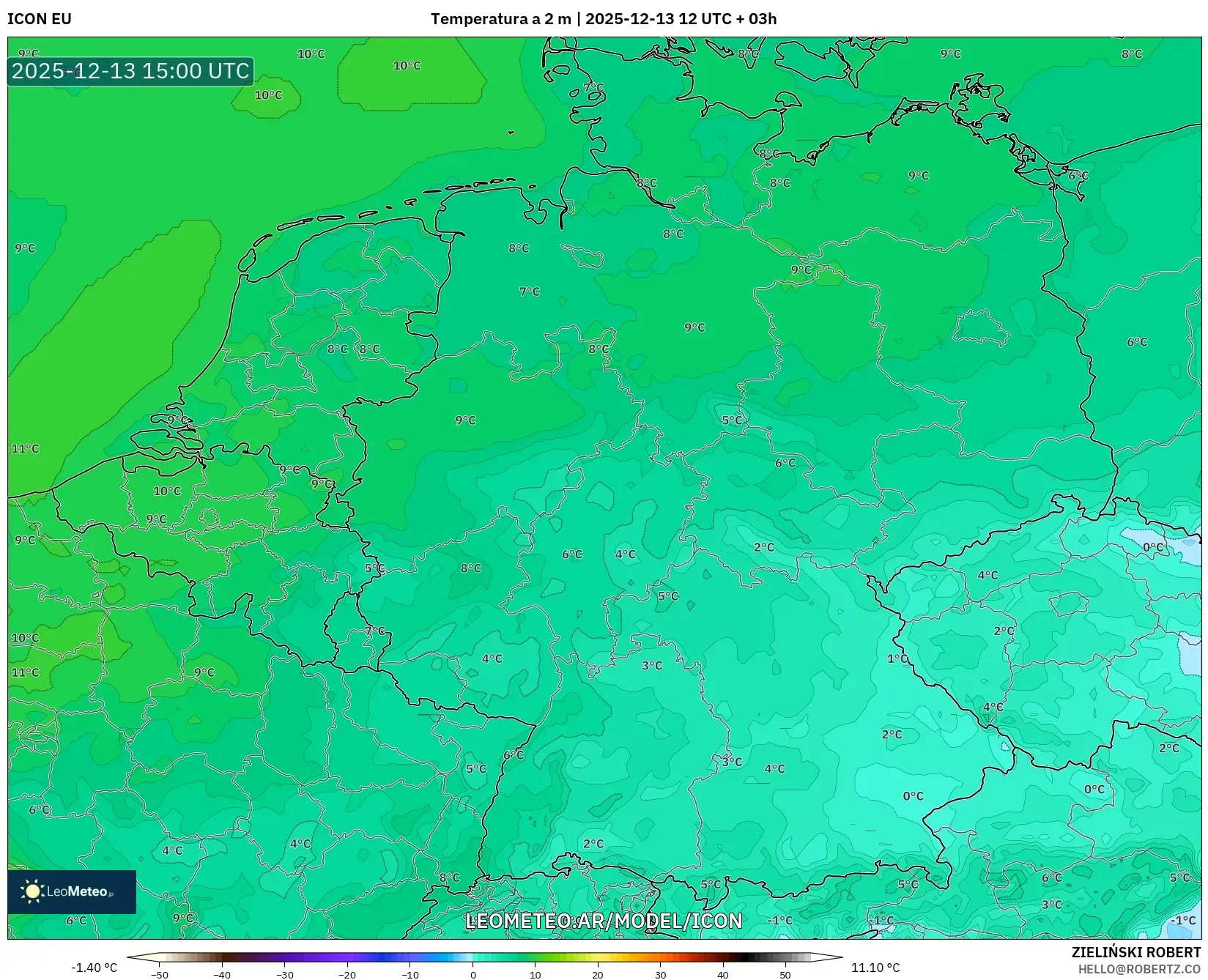 ICON model - Alemania, Temperatura a 2 m