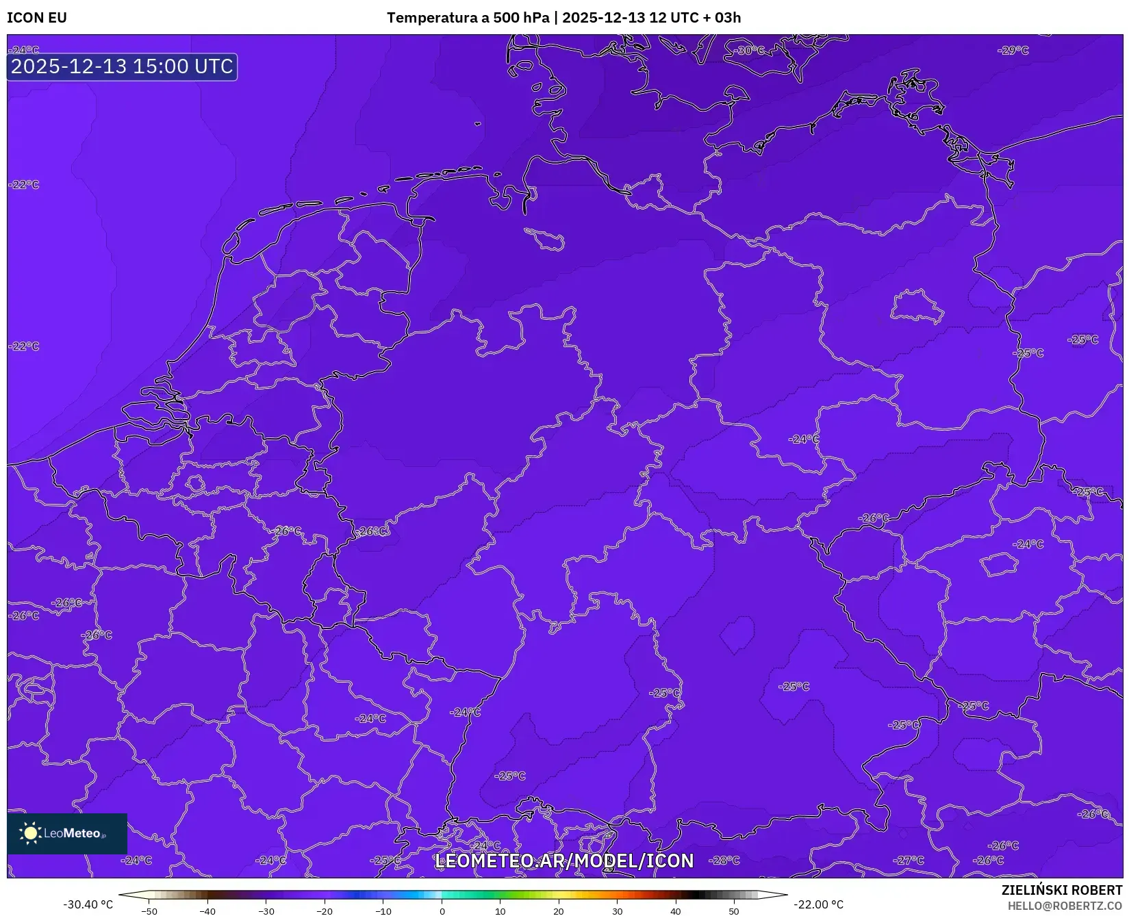 ICON model - Alemania, Temperatura a 500 hPa