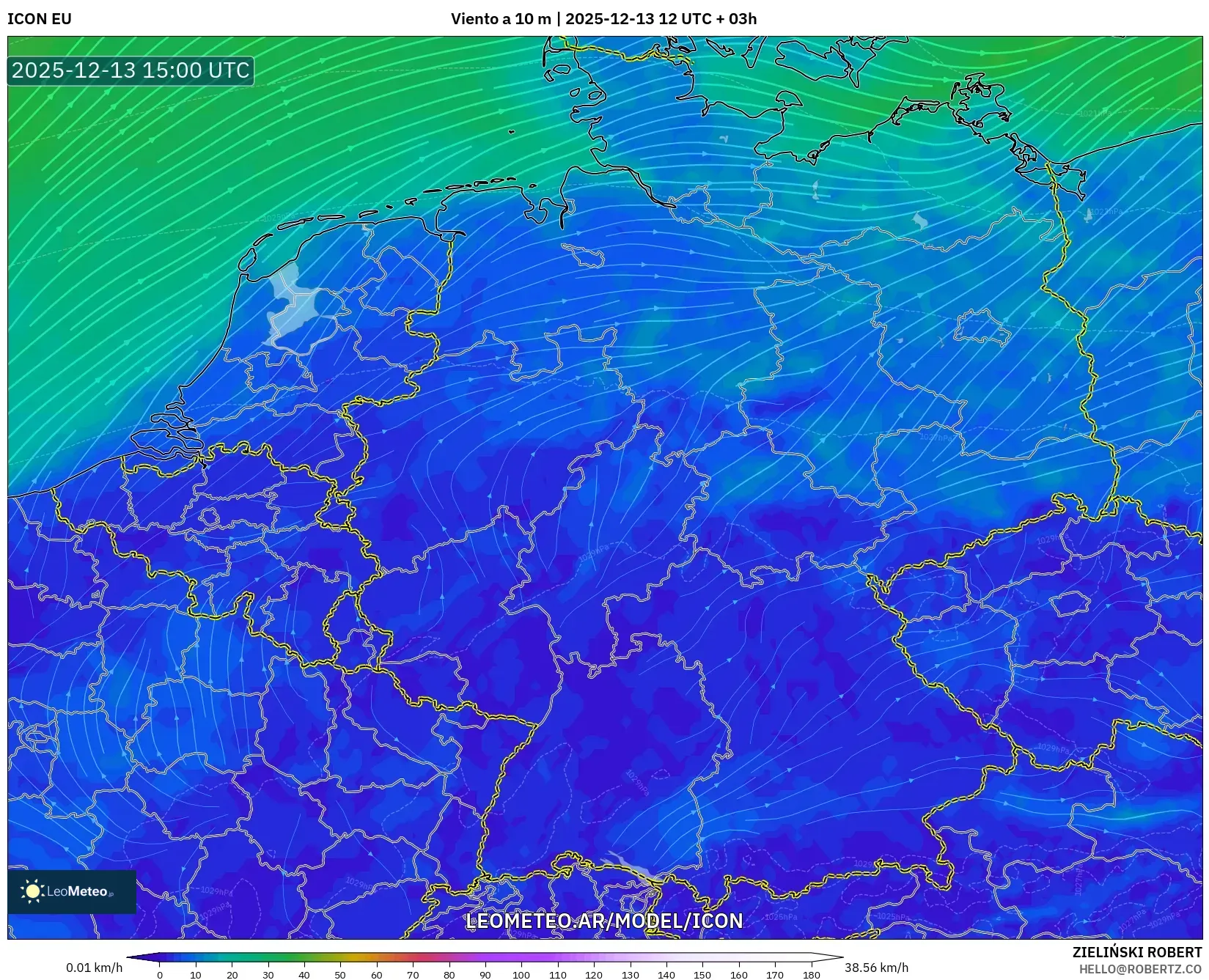 ICON model - Alemania, Viento a 10 m