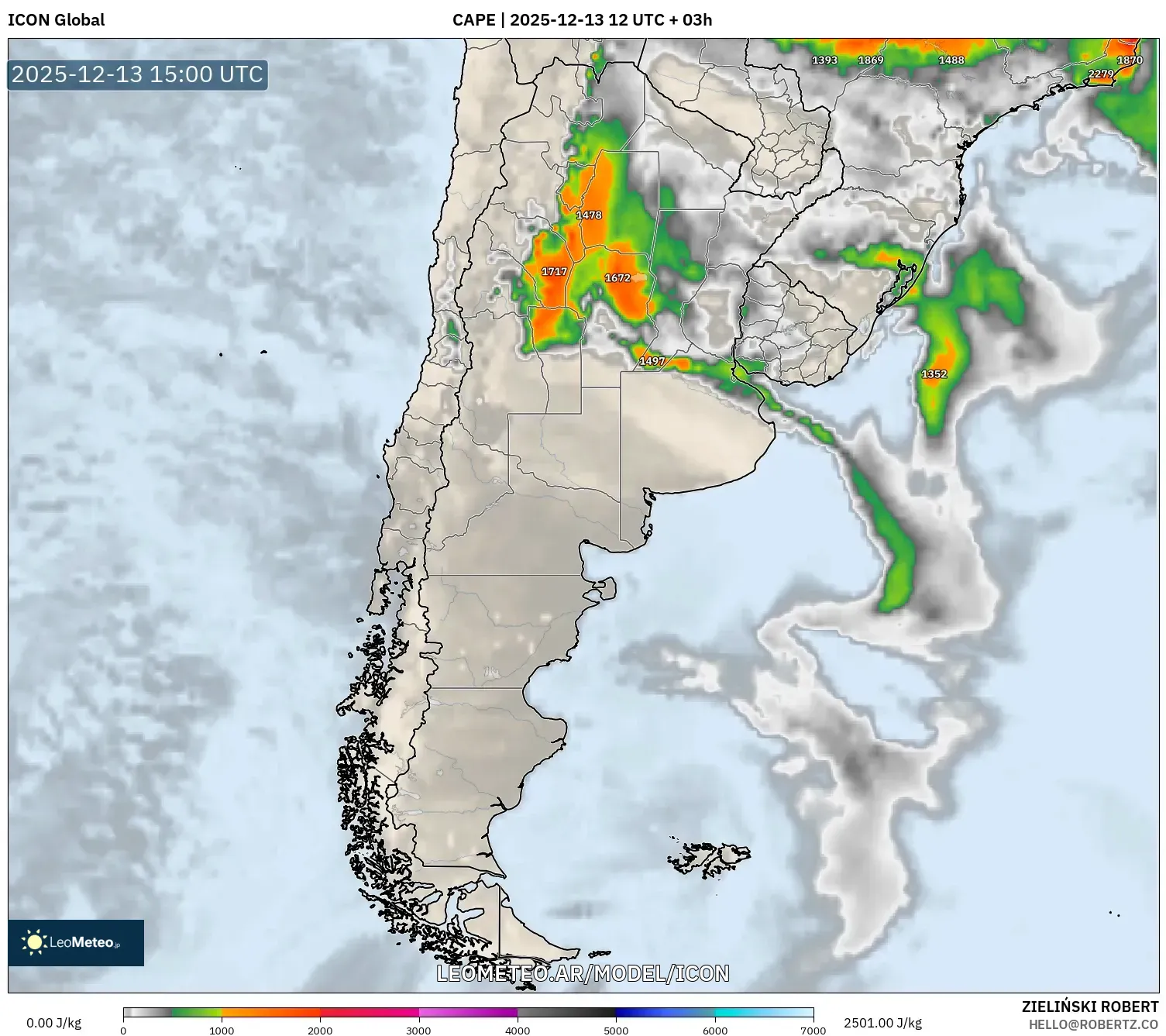 ICON model - Argentina, CAPE