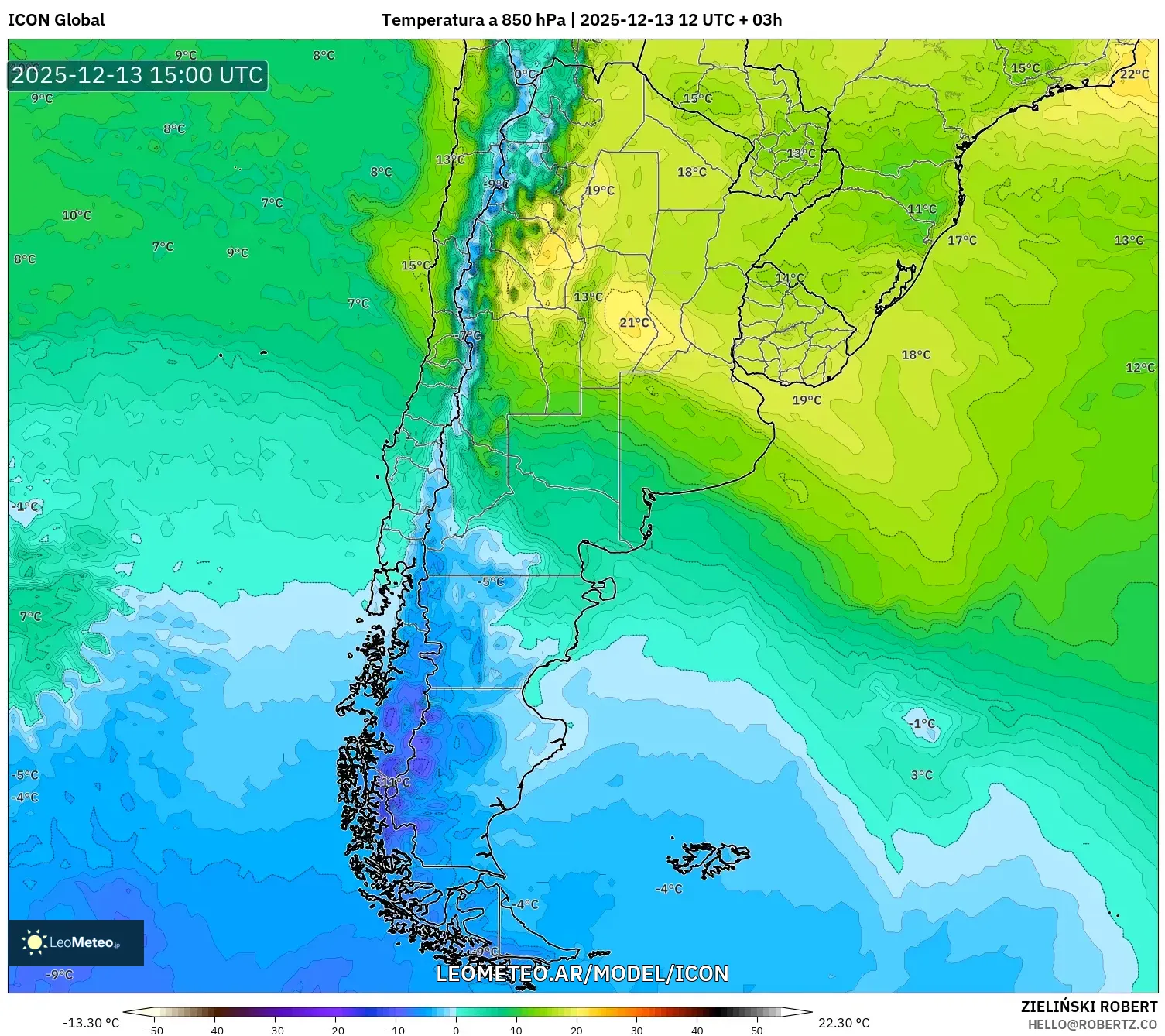 ICON model - Argentina, Temperatura a 850 hPa