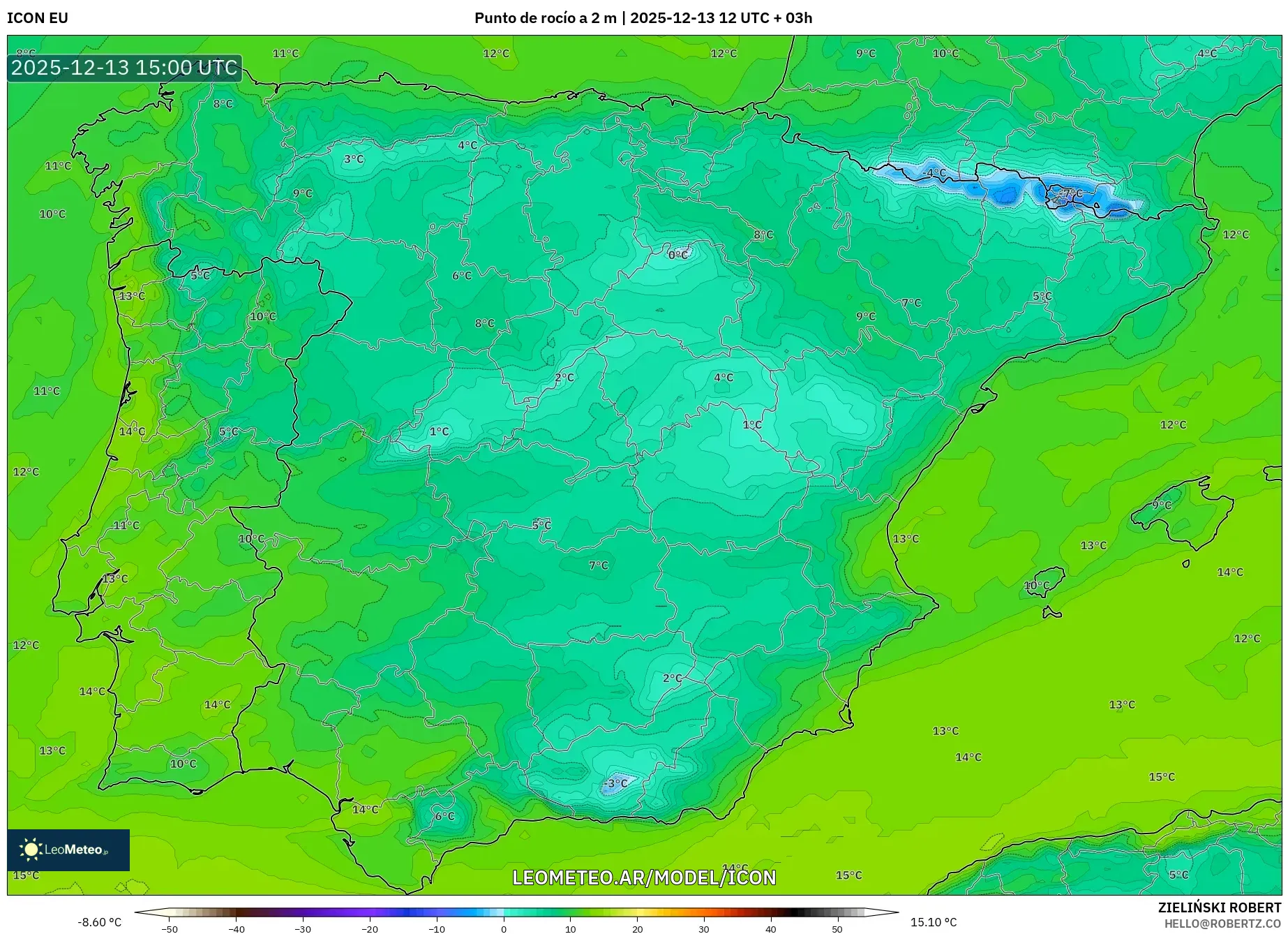 ICON model - España, Punto de rocío a 2 m