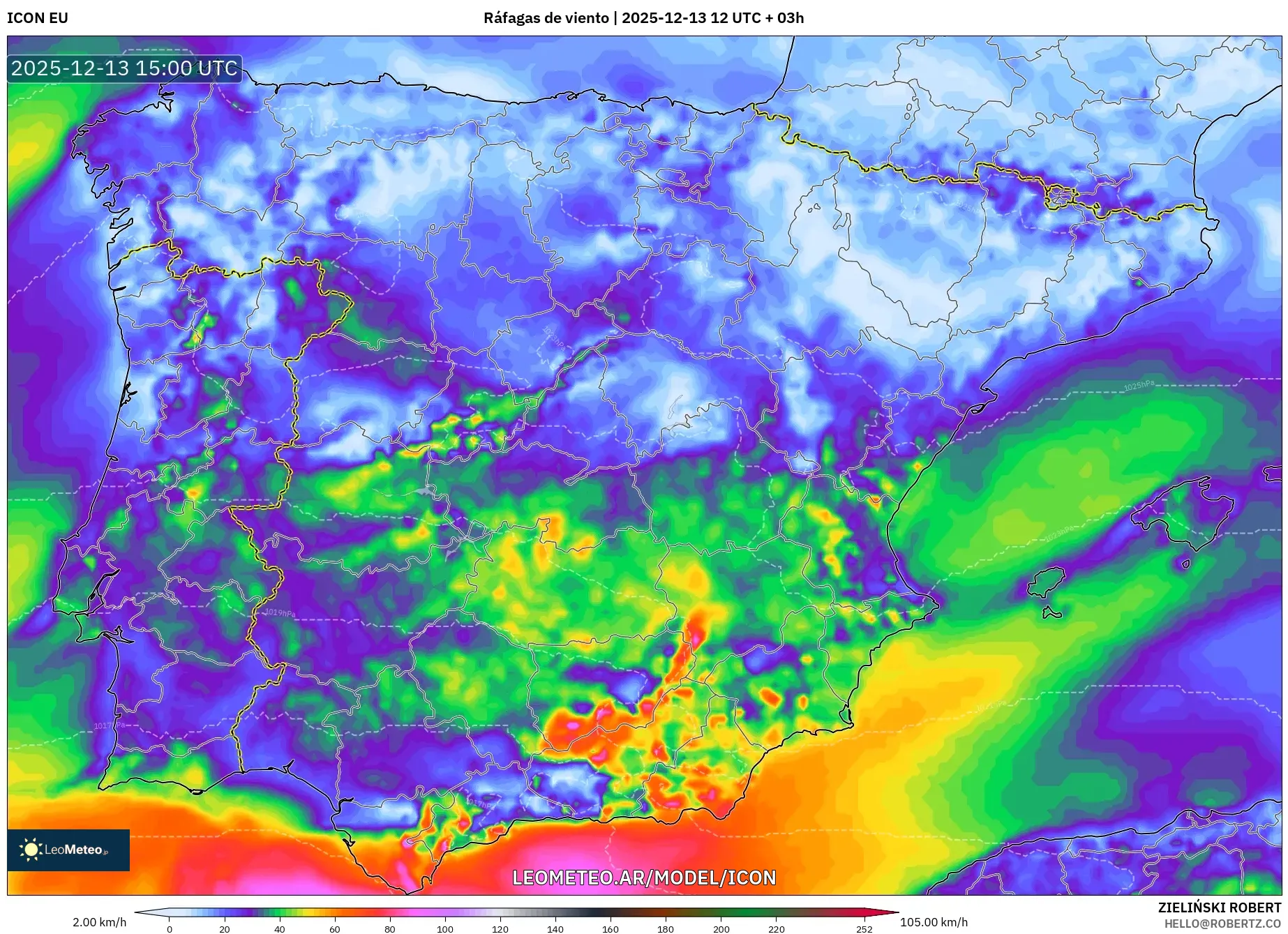 ICON model - España, Ráfagas de viento