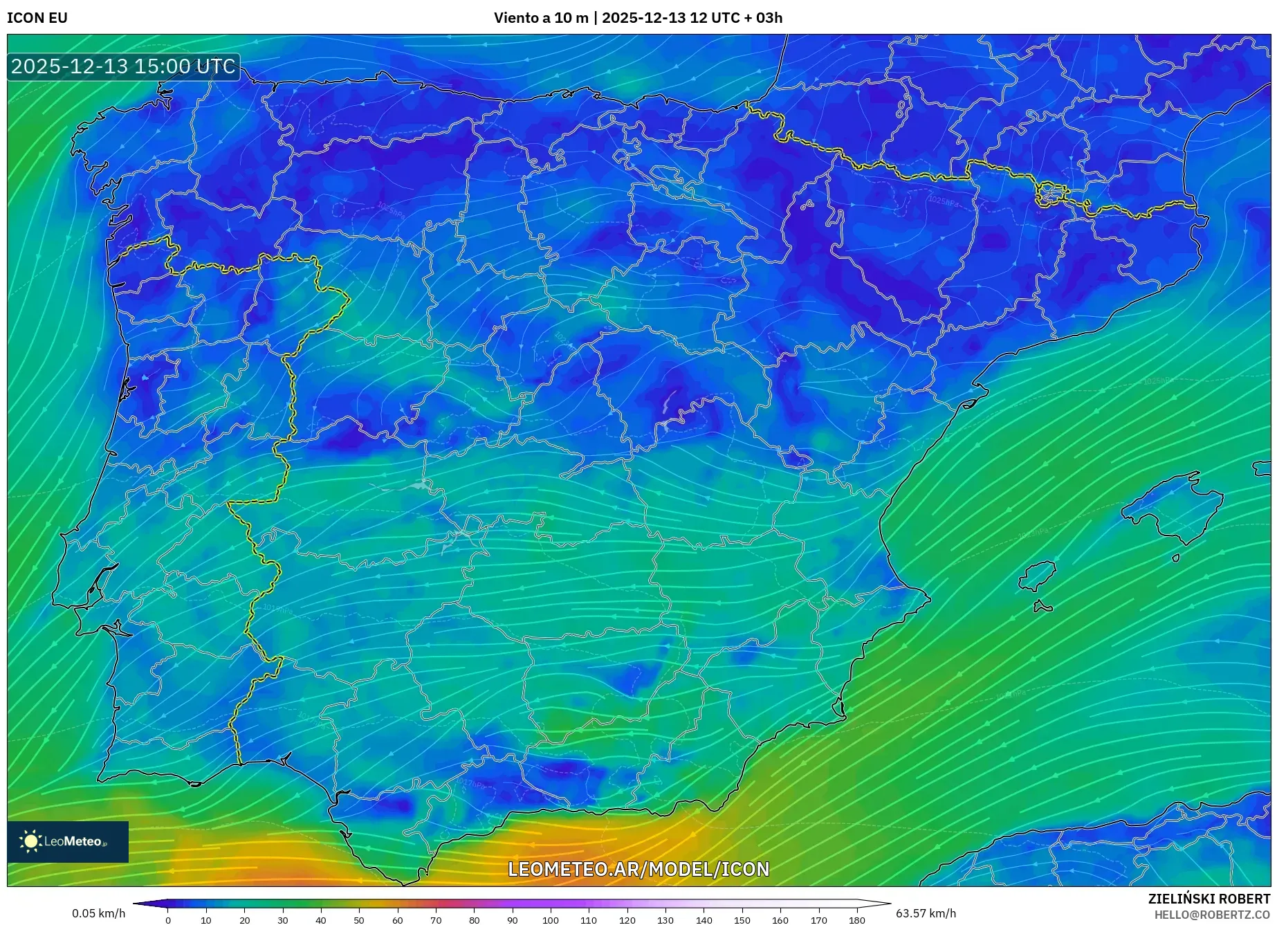 ICON model - España, Viento a 10 m