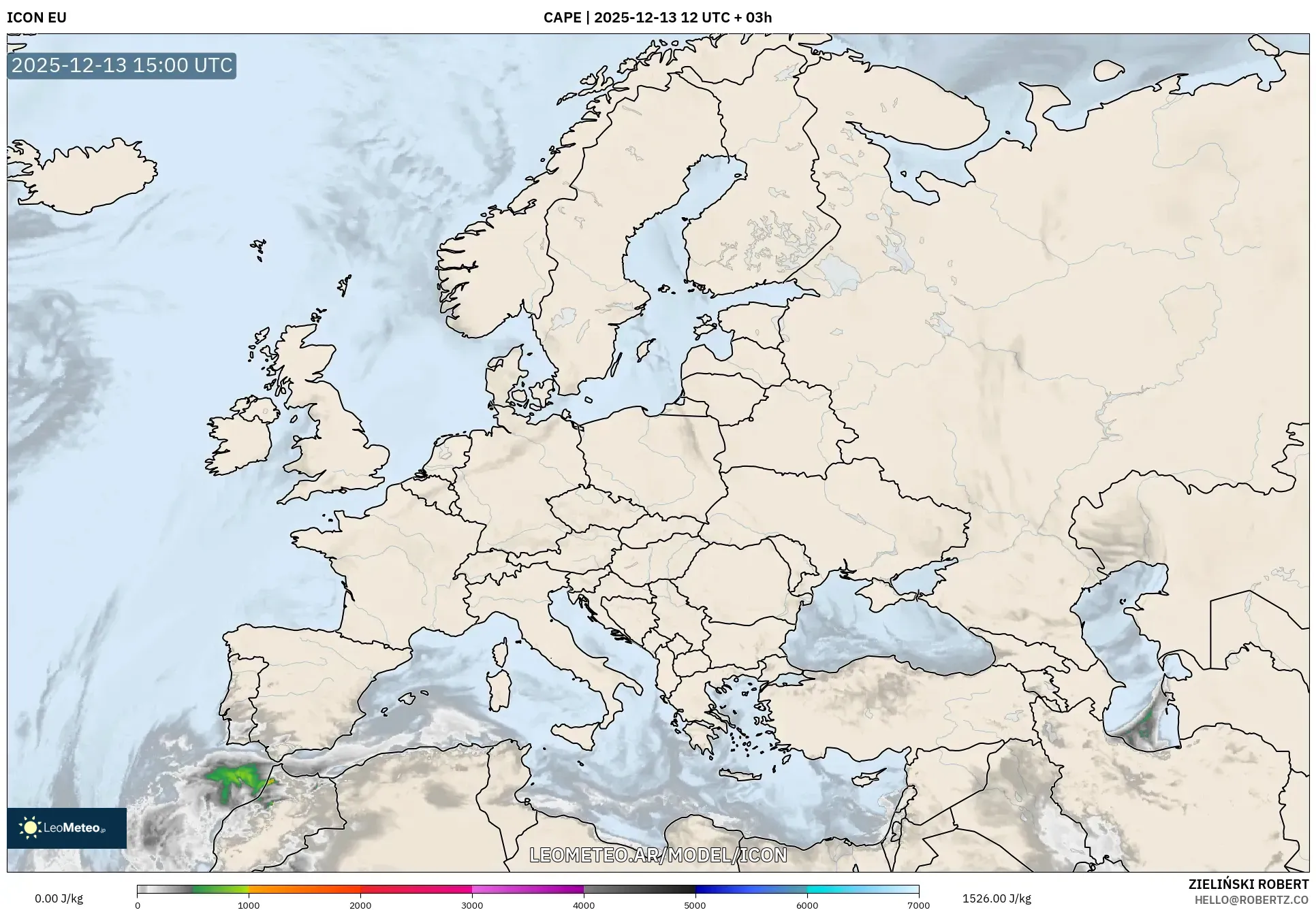 ICON model - Europa, CAPE
