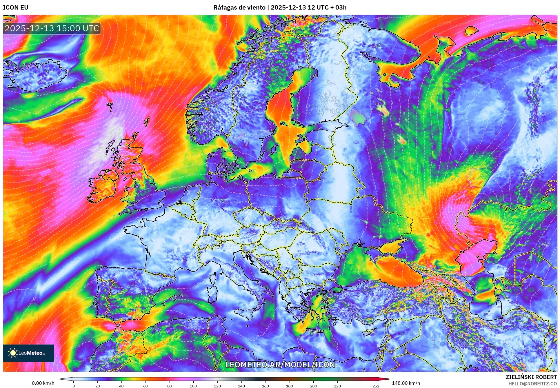 ICON model - Europa, Ráfagas de viento