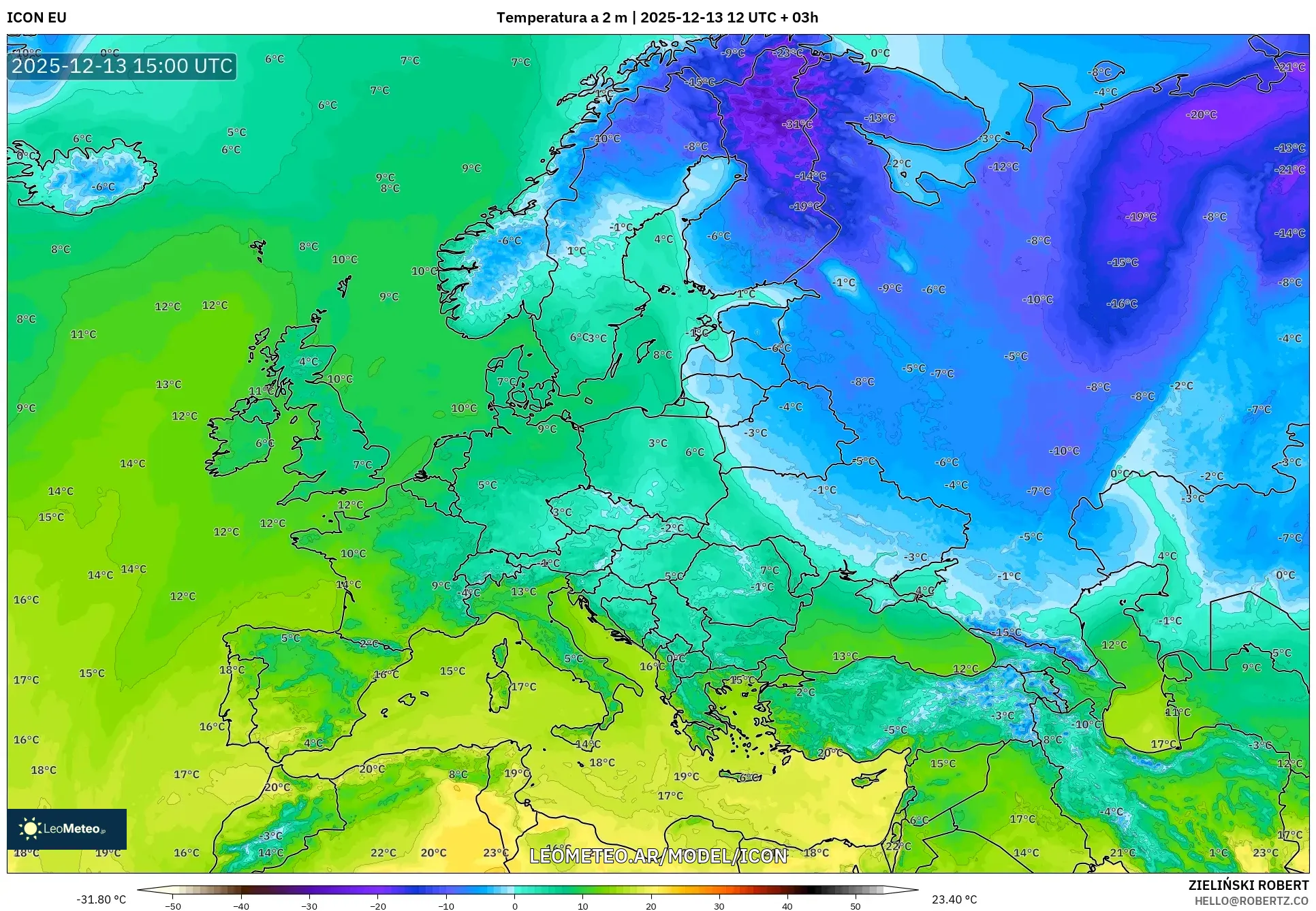 ICON model - Europa, Temperatura a 2 m