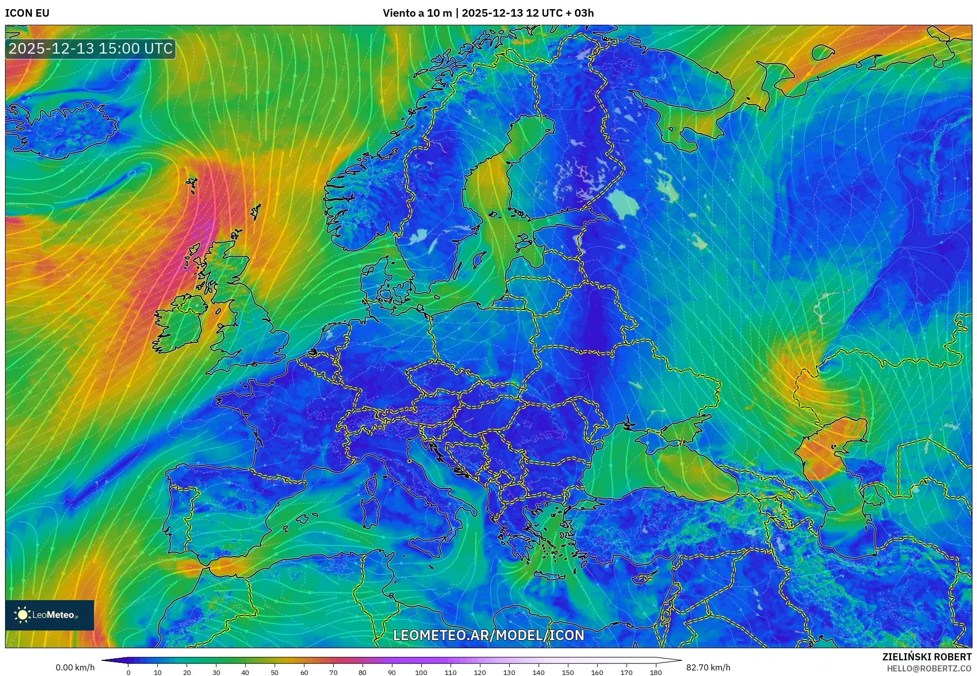 ICON model - Europa, Viento a 10 m