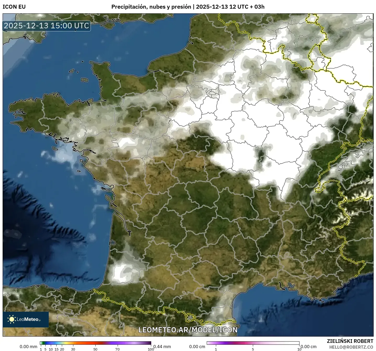 ICON model - Francia, Precipitación, nubes y presión