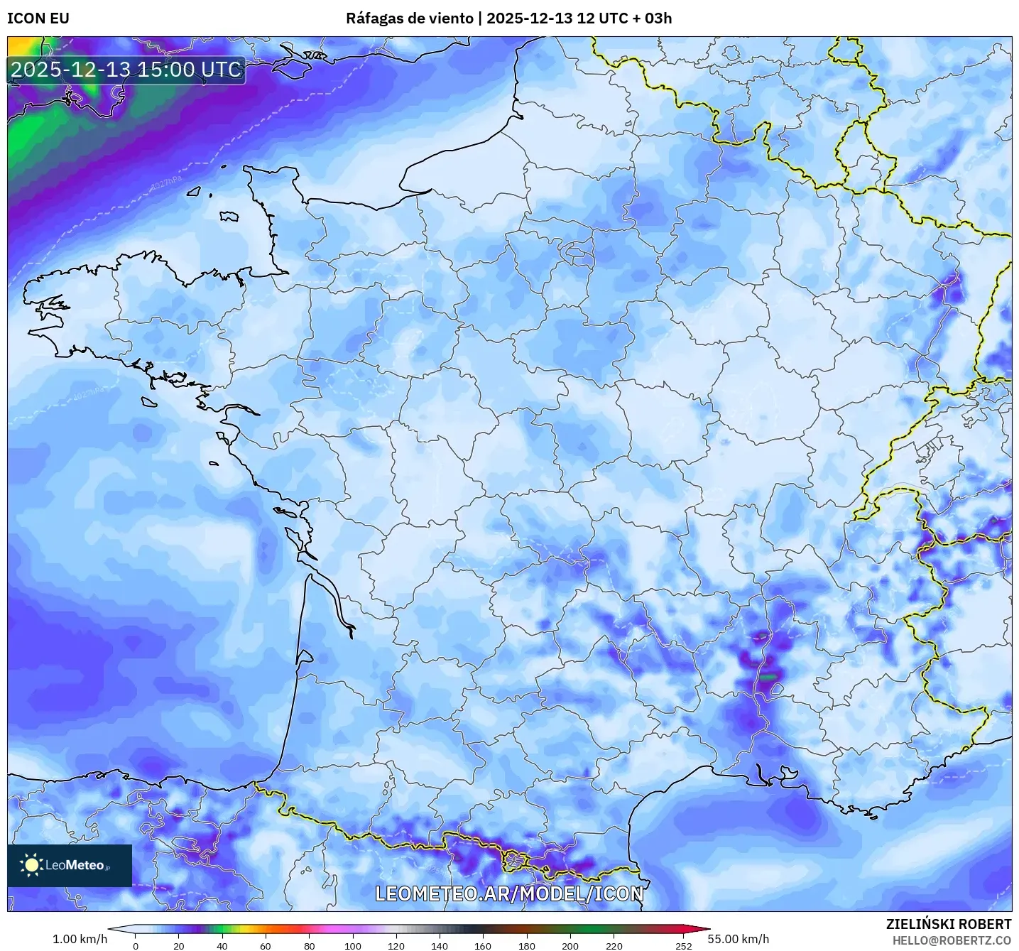 ICON model - Francia, Ráfagas de viento