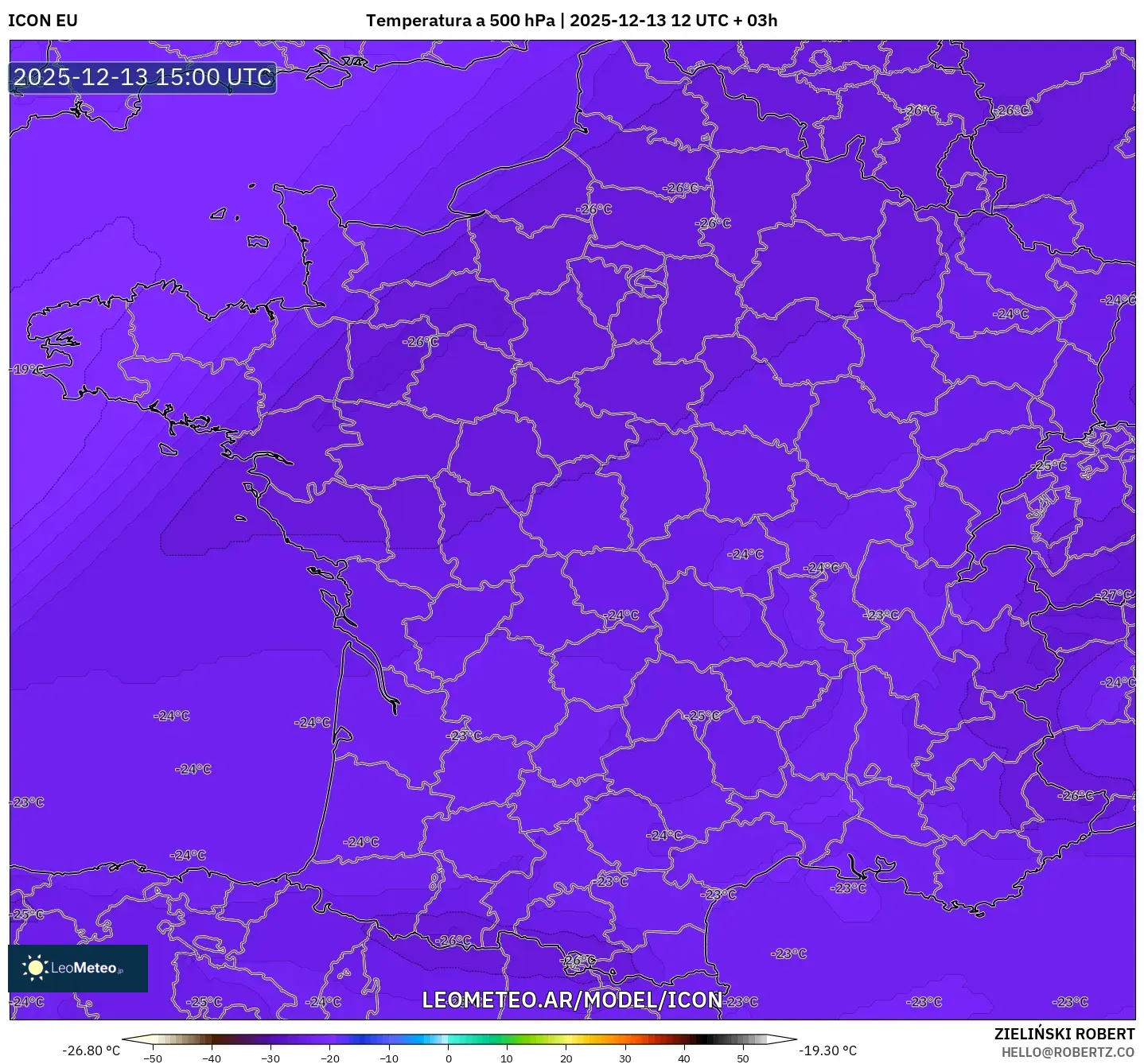 ICON model - Francia, Temperatura a 500 hPa