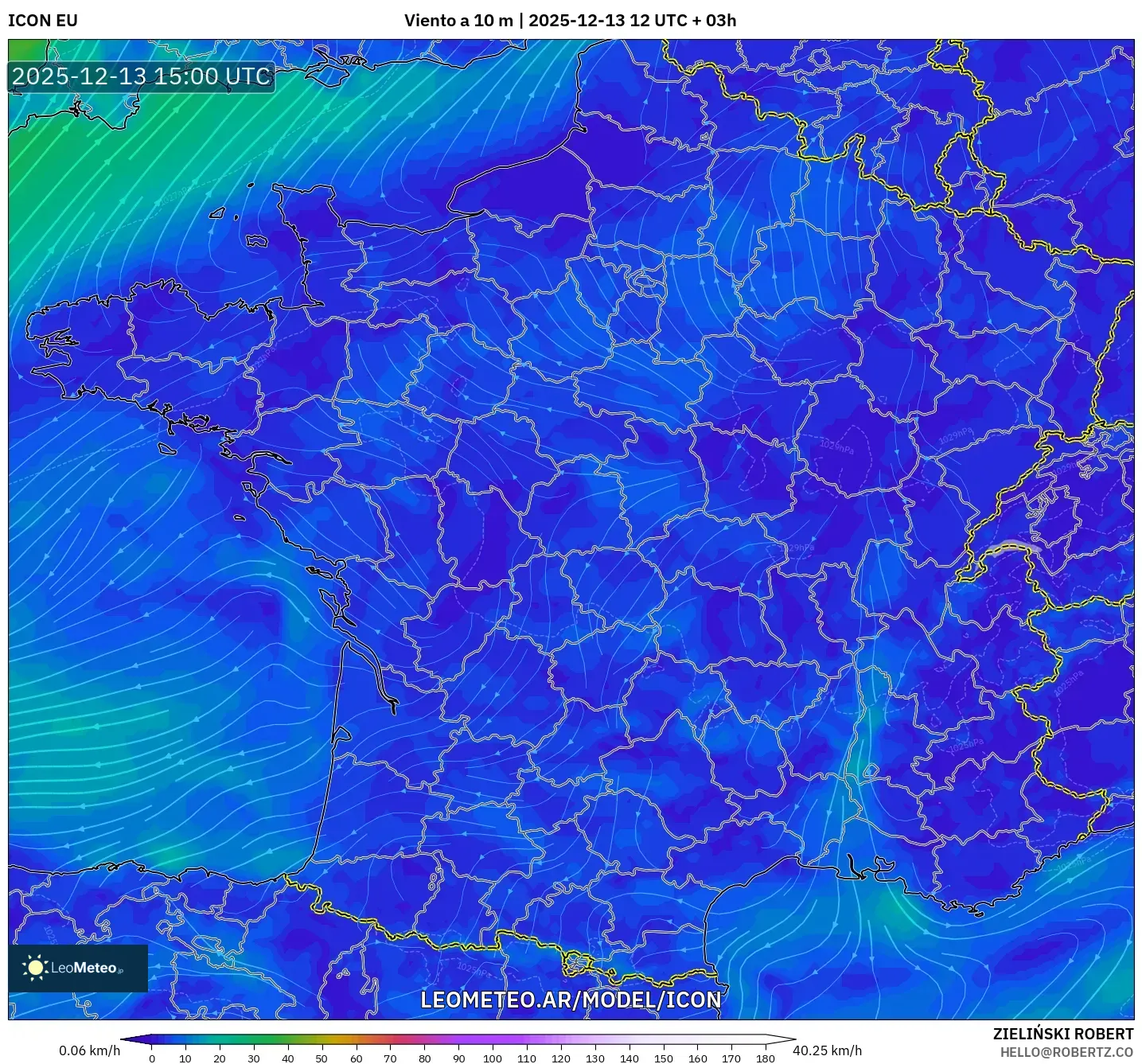 ICON model - Francia, Viento a 10 m