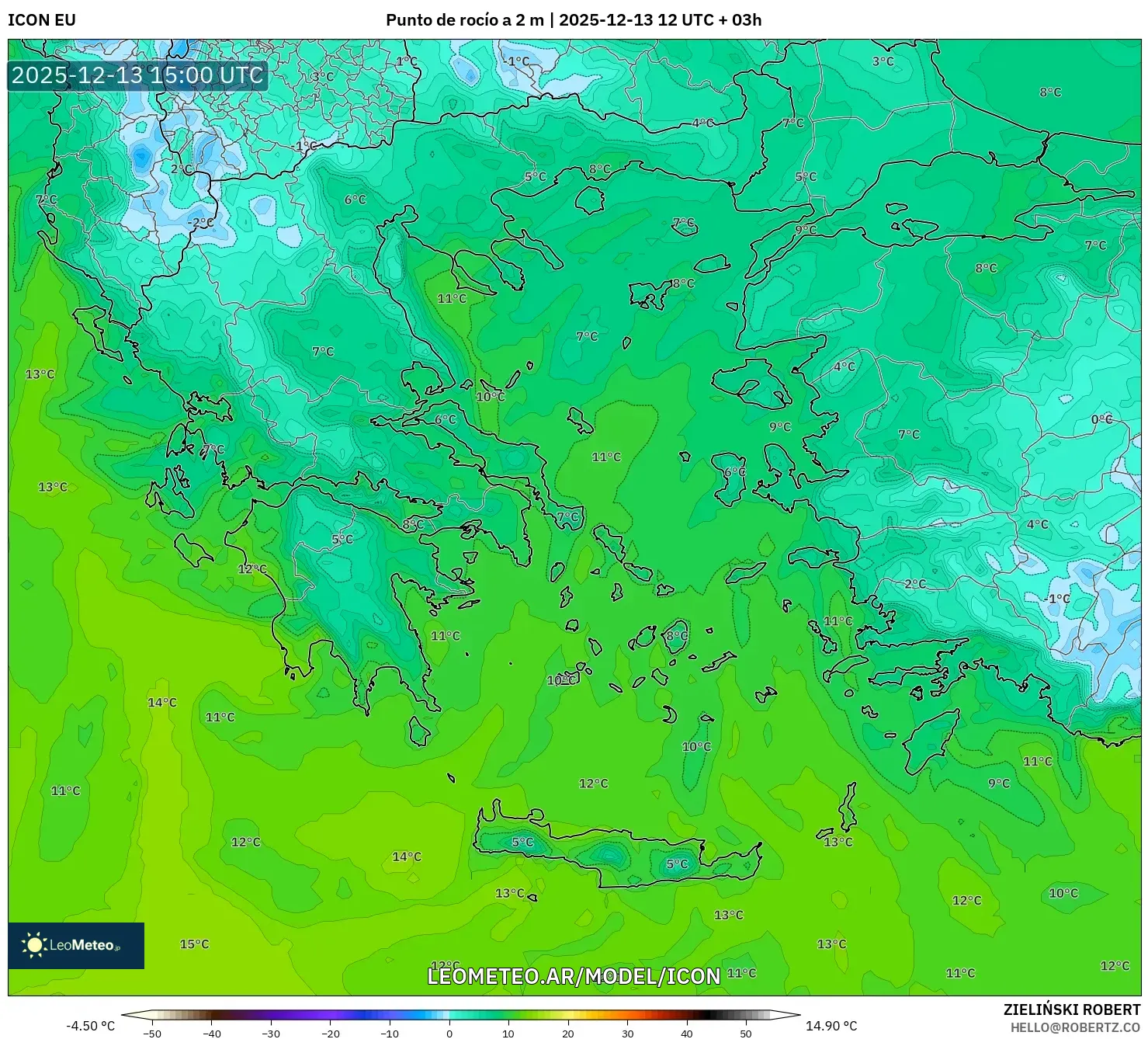 ICON model - Grecia, Punto de rocío a 2 m