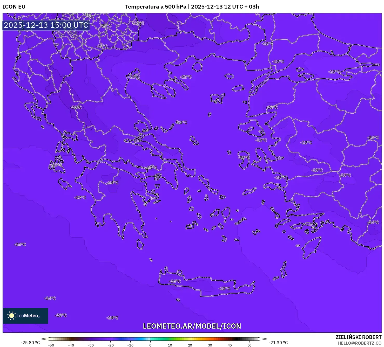 ICON model - Grecia, Temperatura a 500 hPa
