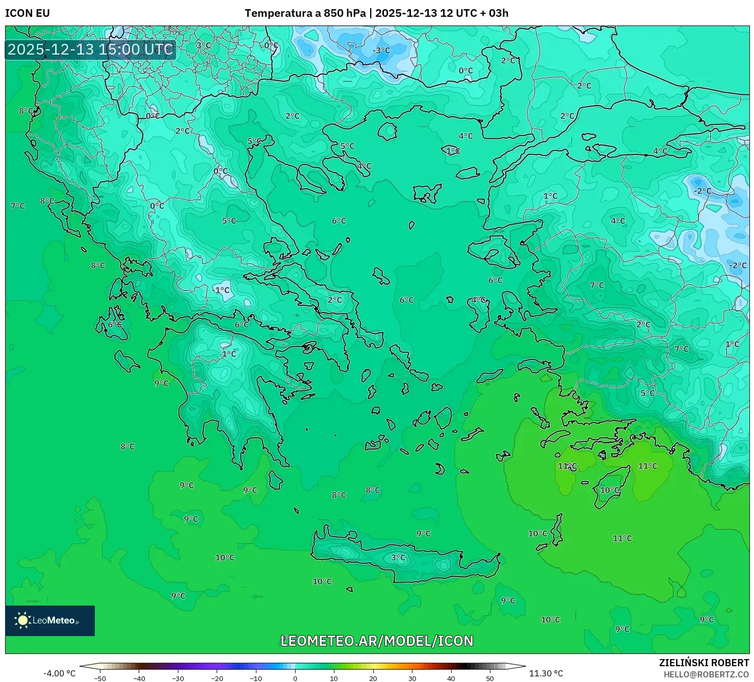 ICON model - Grecia, Temperatura a 850 hPa