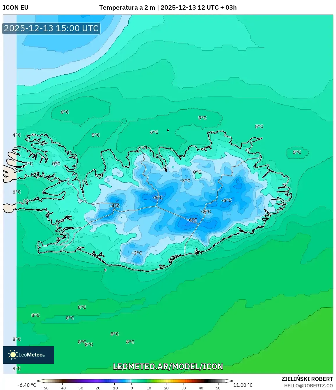 ICON model - Islandia, Temperatura a 2 m