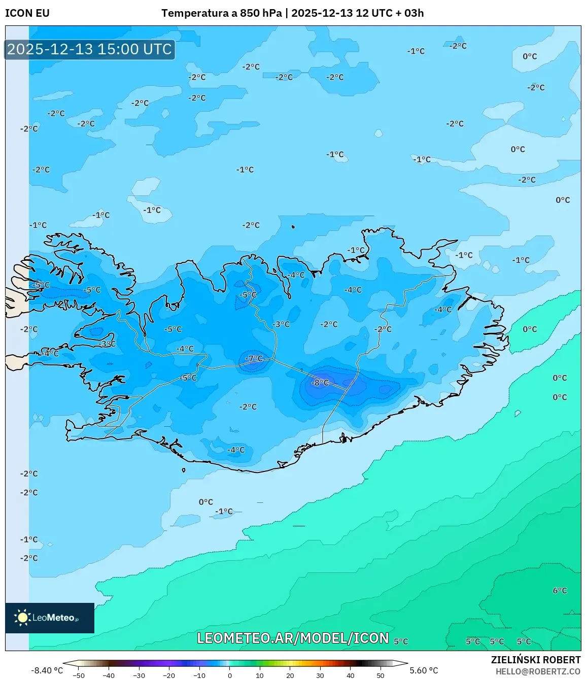 ICON model - Islandia, Temperatura a 850 hPa
