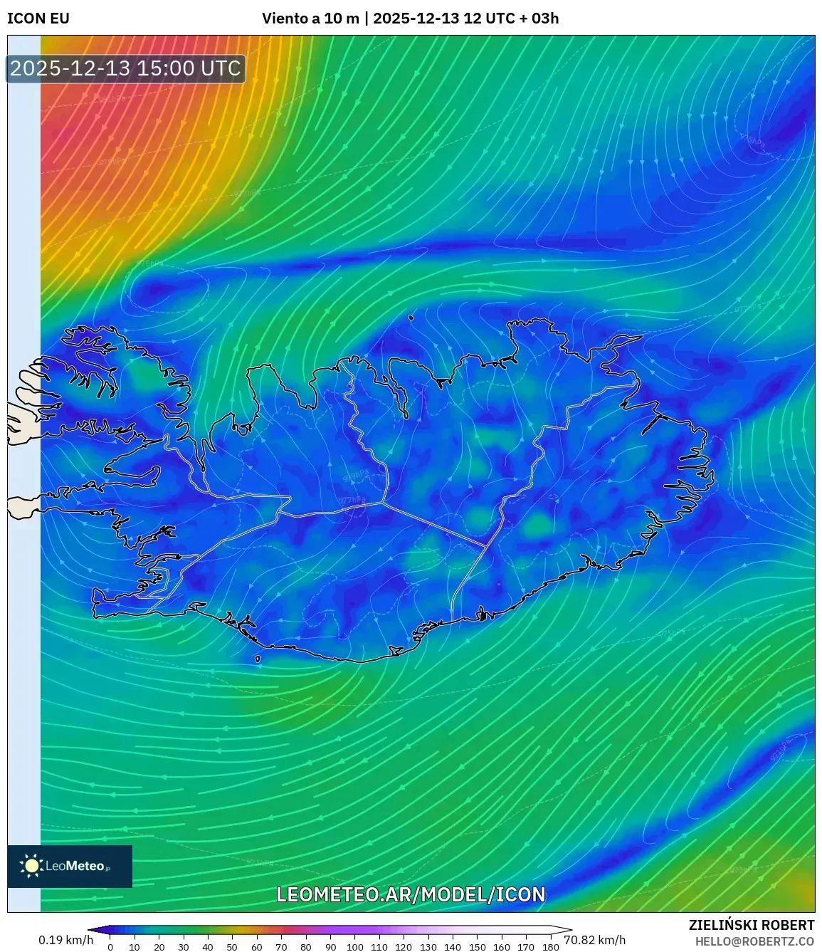 ICON model - Islandia, Viento a 10 m