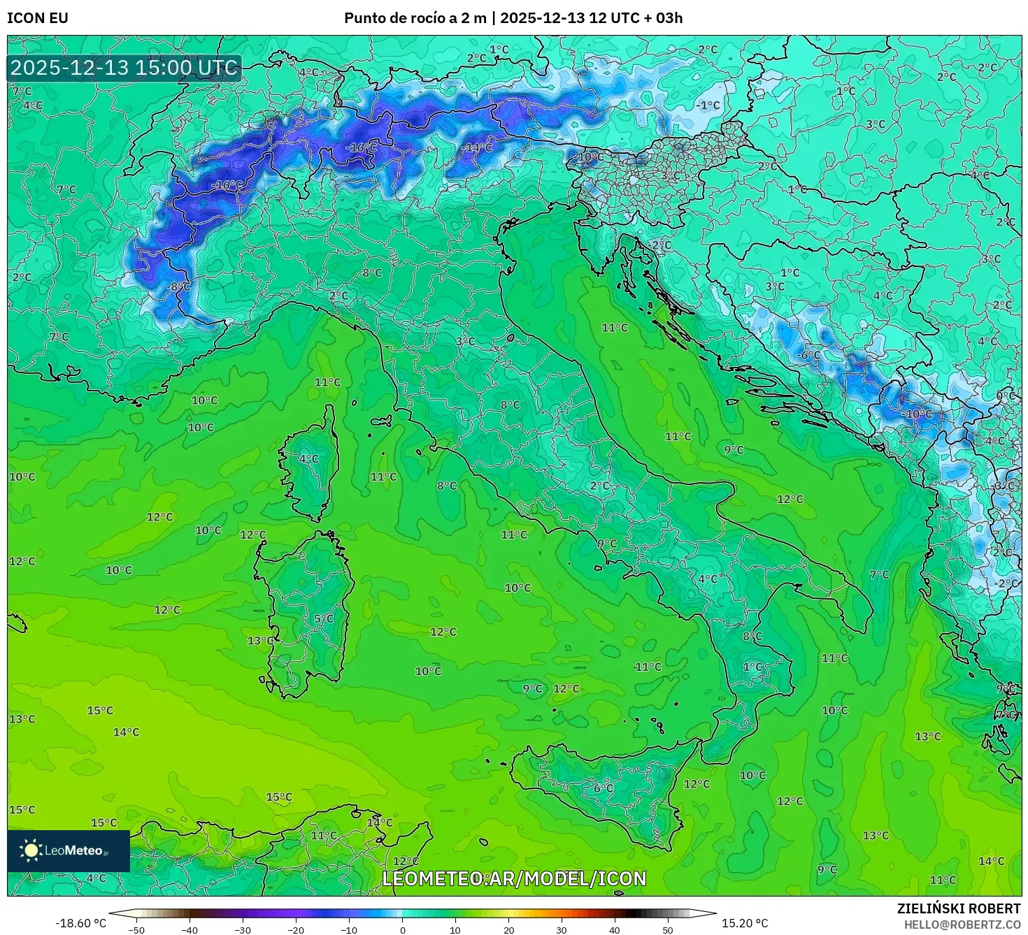 ICON model - Italia, Punto de rocío a 2 m