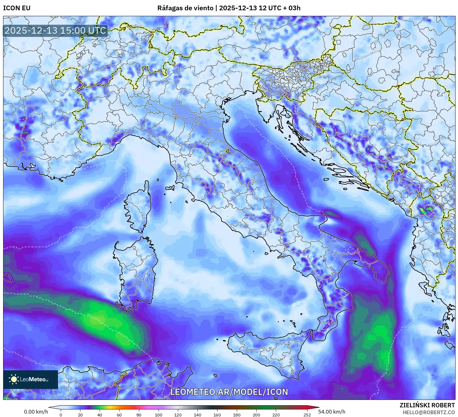 ICON model - Italia, Ráfagas de viento