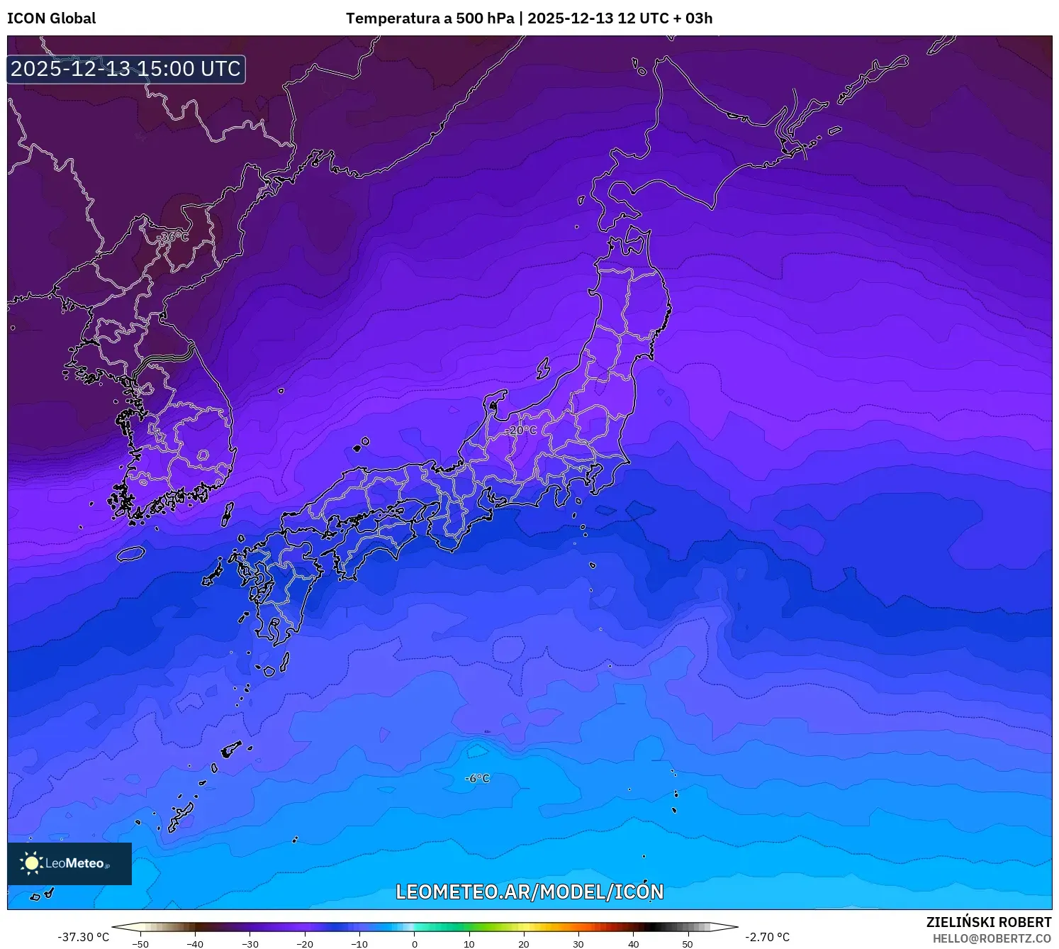 ICON model - Japón, Temperatura a 500 hPa