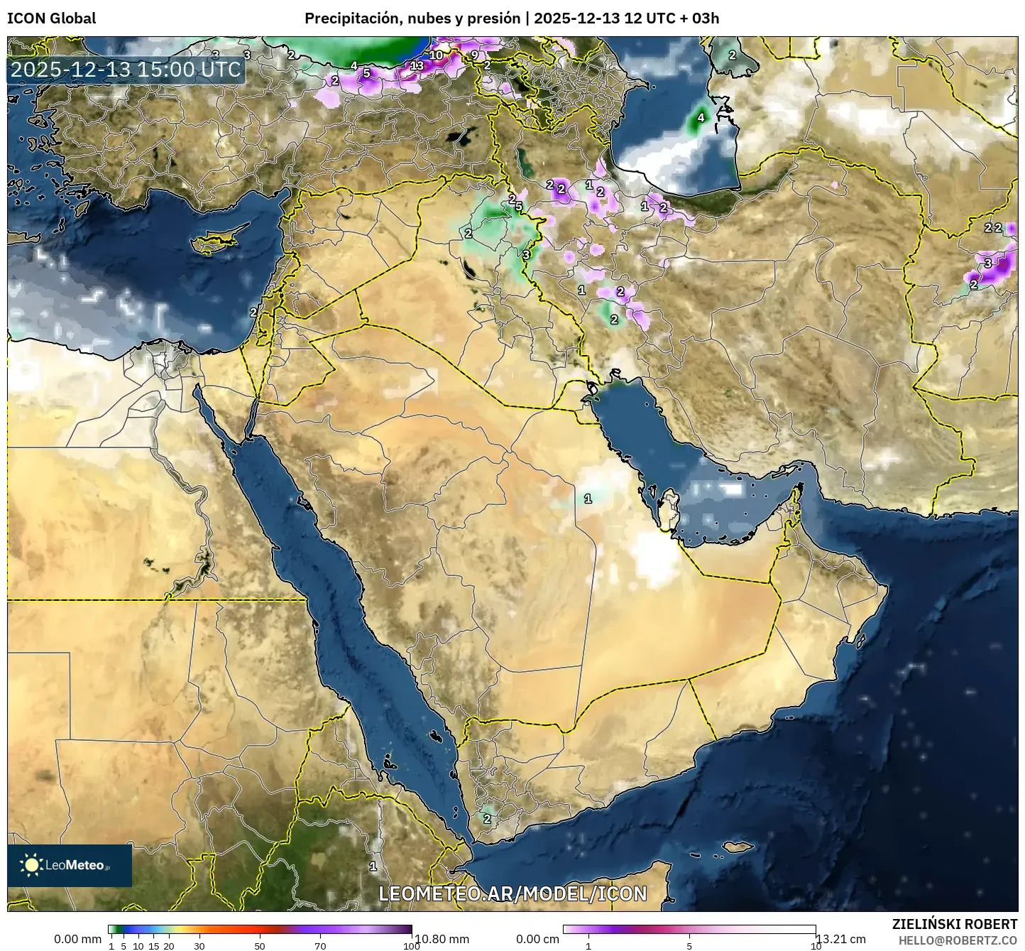 ICON model - Oriente Medio, Precipitación, nubes y presión
