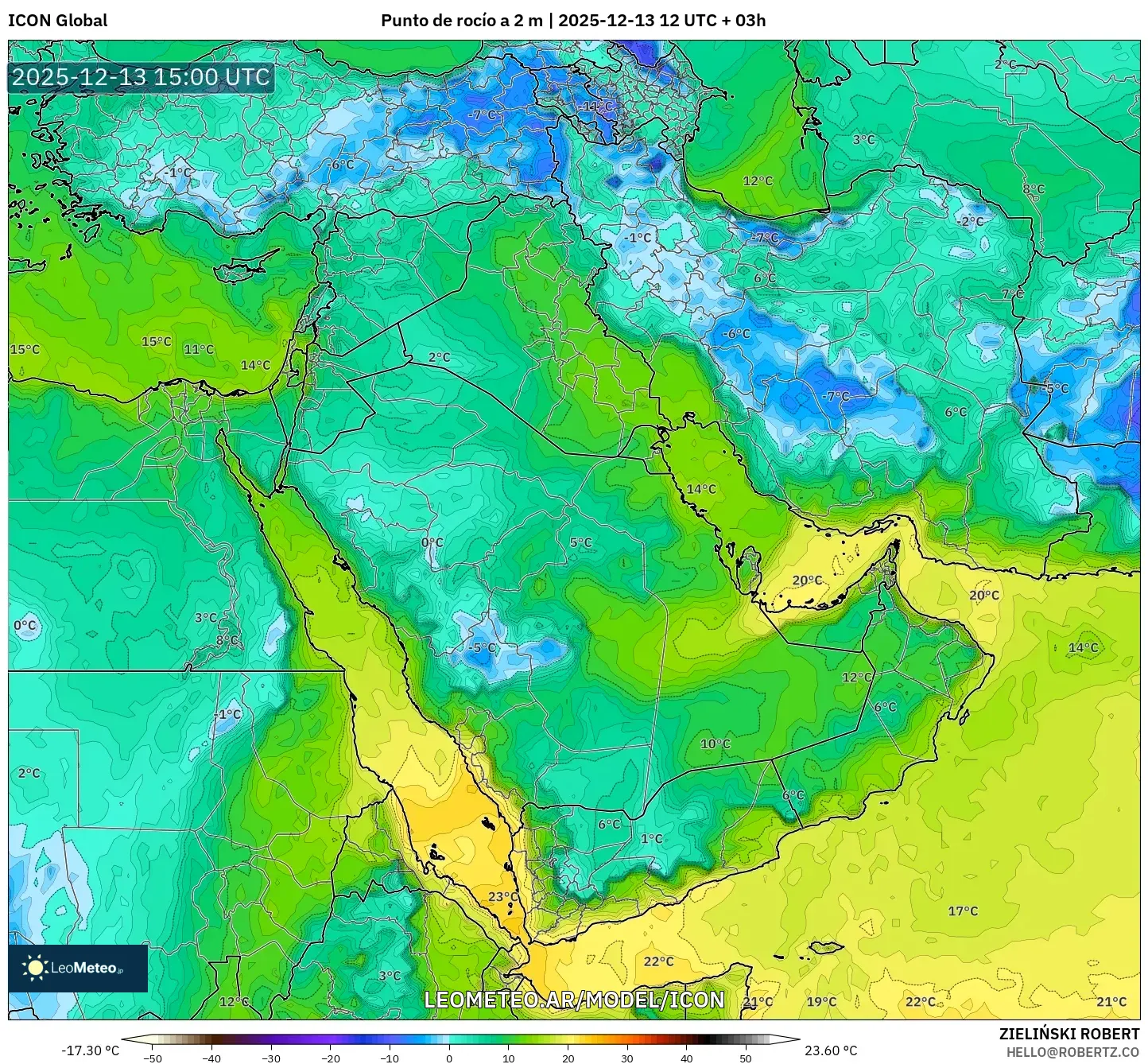 ICON model - Oriente Medio, Punto de rocío a 2 m