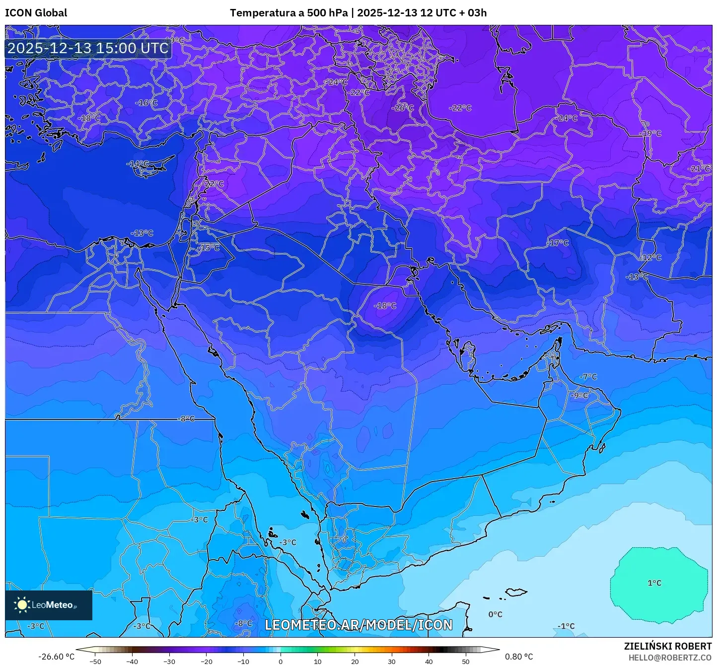 ICON model - Oriente Medio, Temperatura a 500 hPa