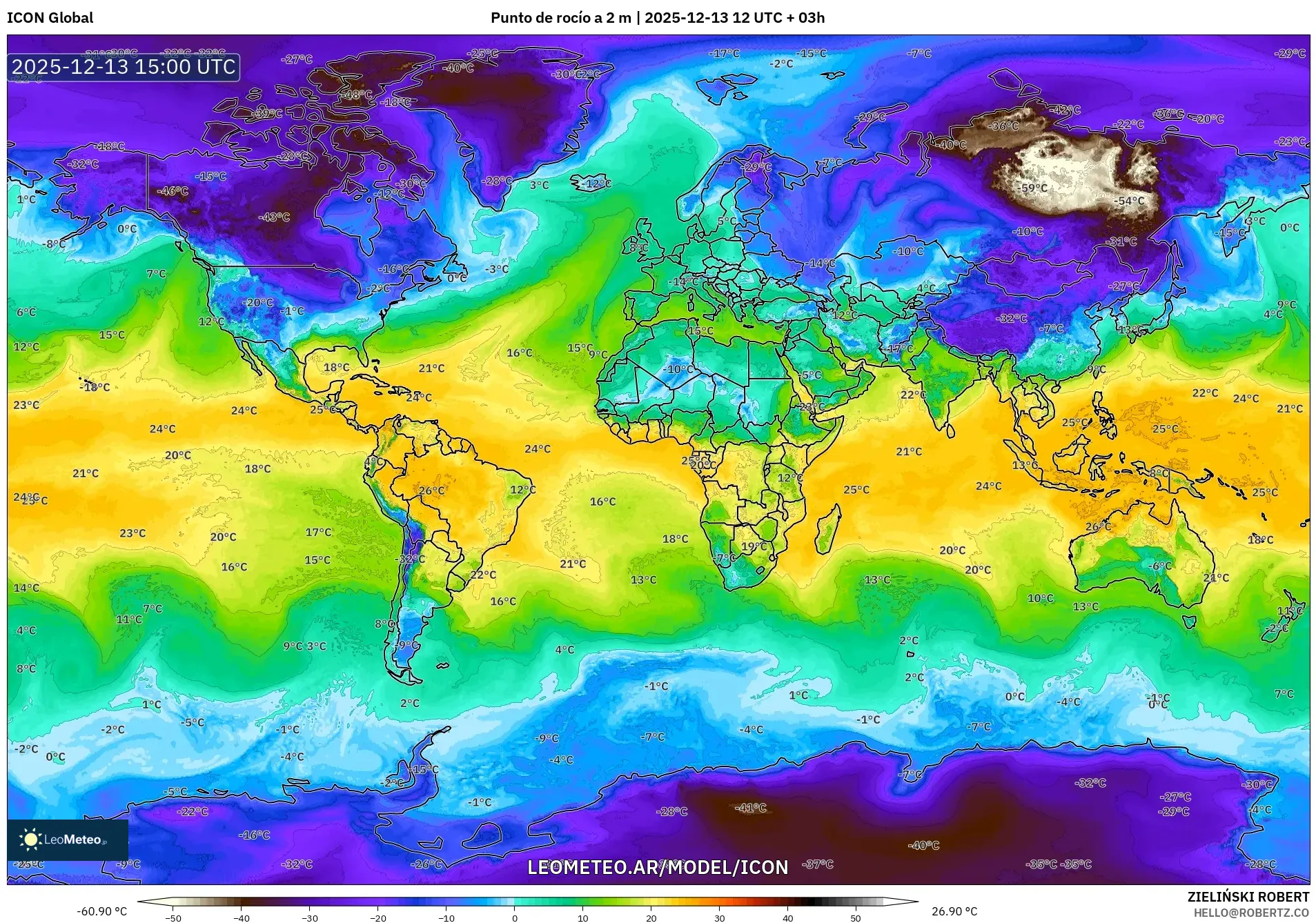 ICON model - Mundo, Punto de rocío a 2 m