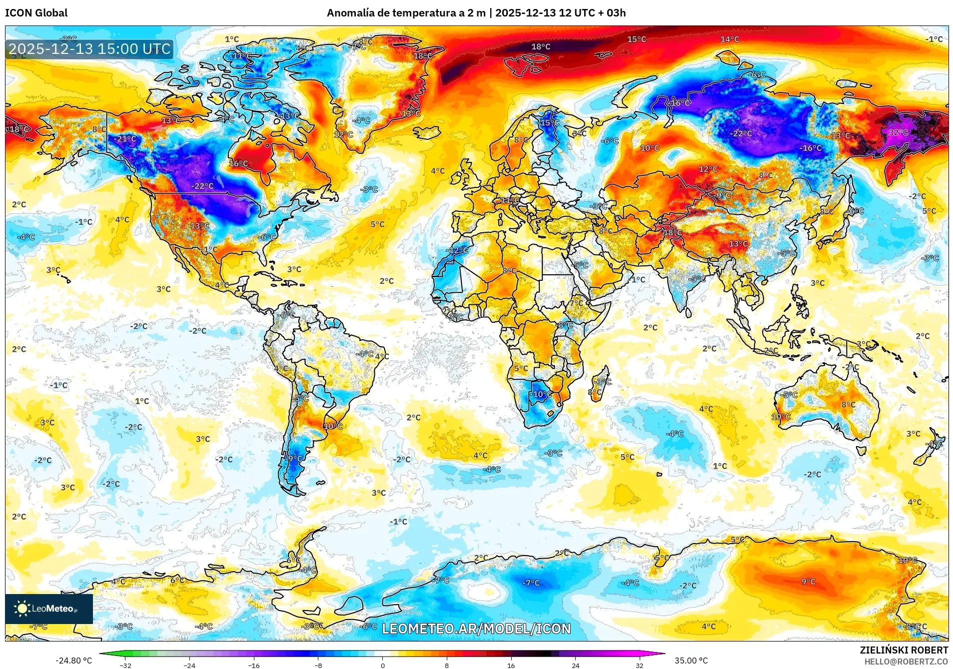ICON model - Mundo, Anomalía de temperatura a 2 m
