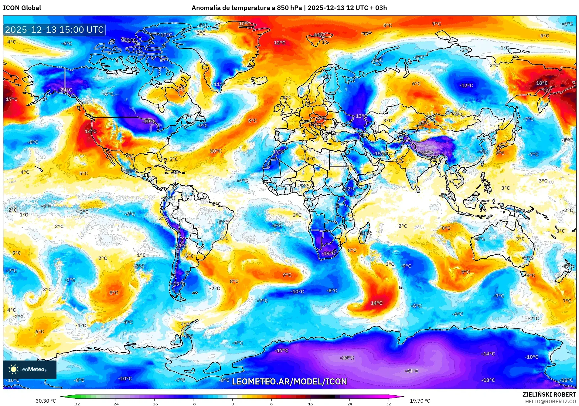 ICON model - Mundo, Anomalía de temperatura a 850 hPa