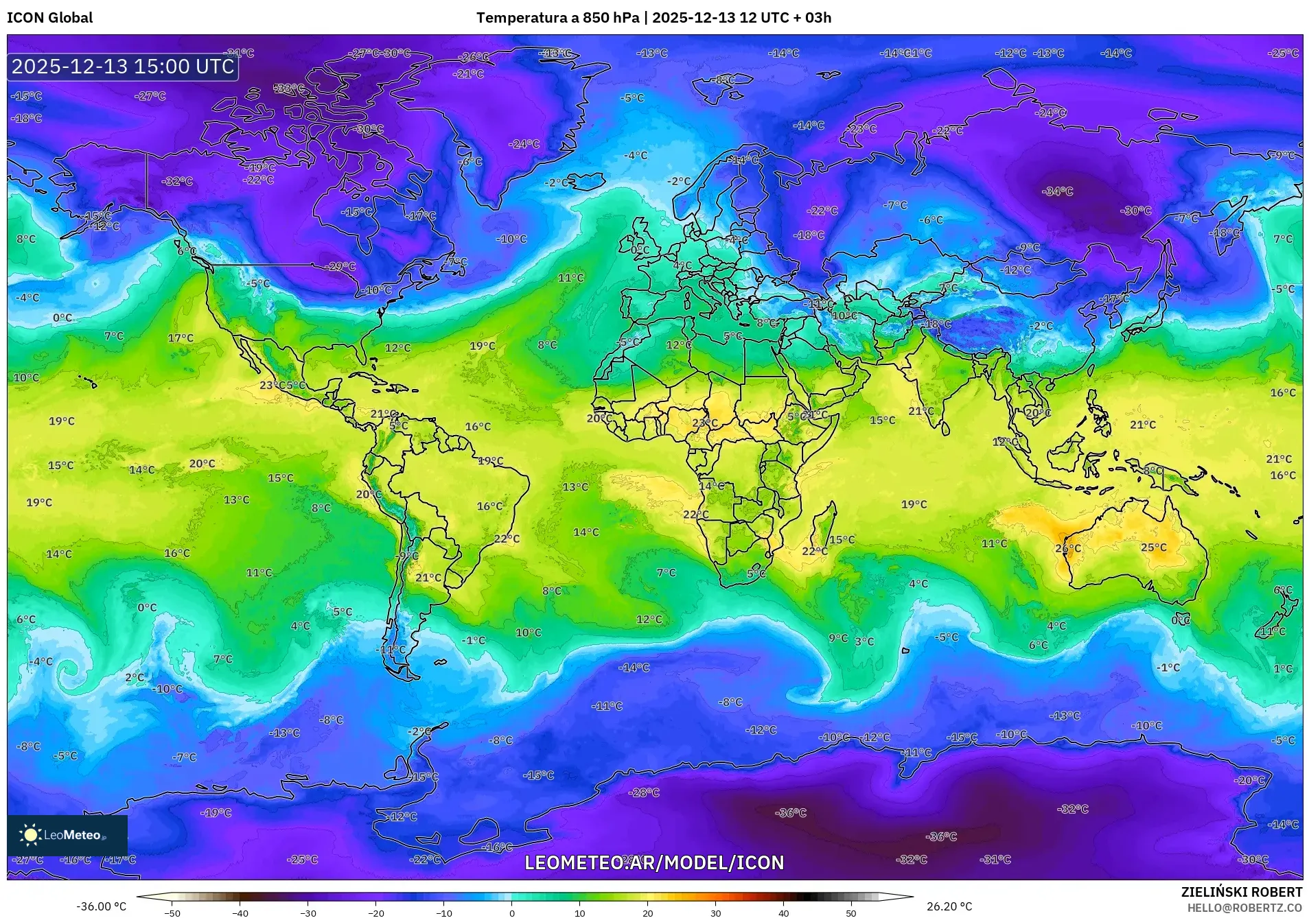 ICON model - Mundo, Temperatura a 850 hPa