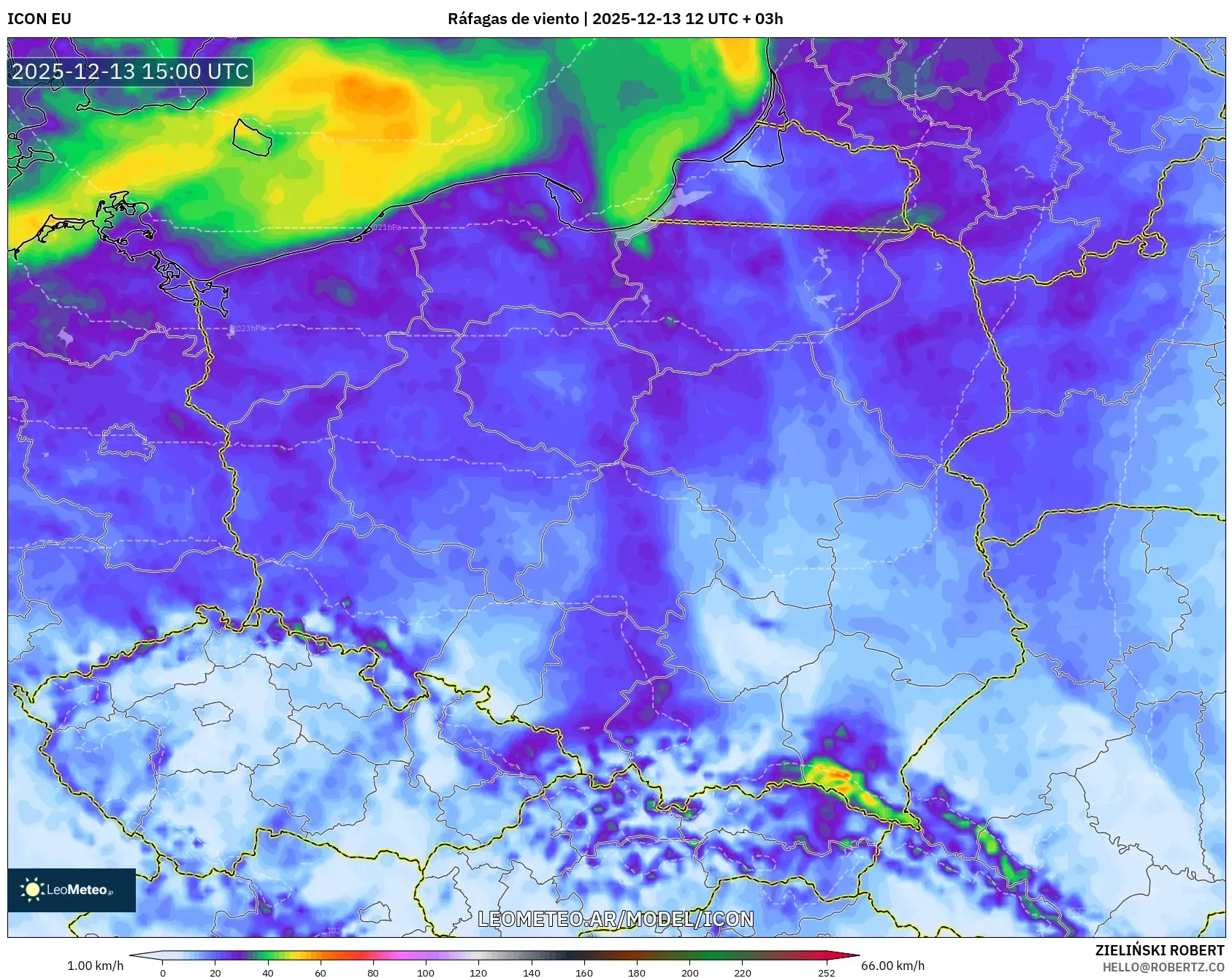 ICON model - Polonia, Ráfagas de viento