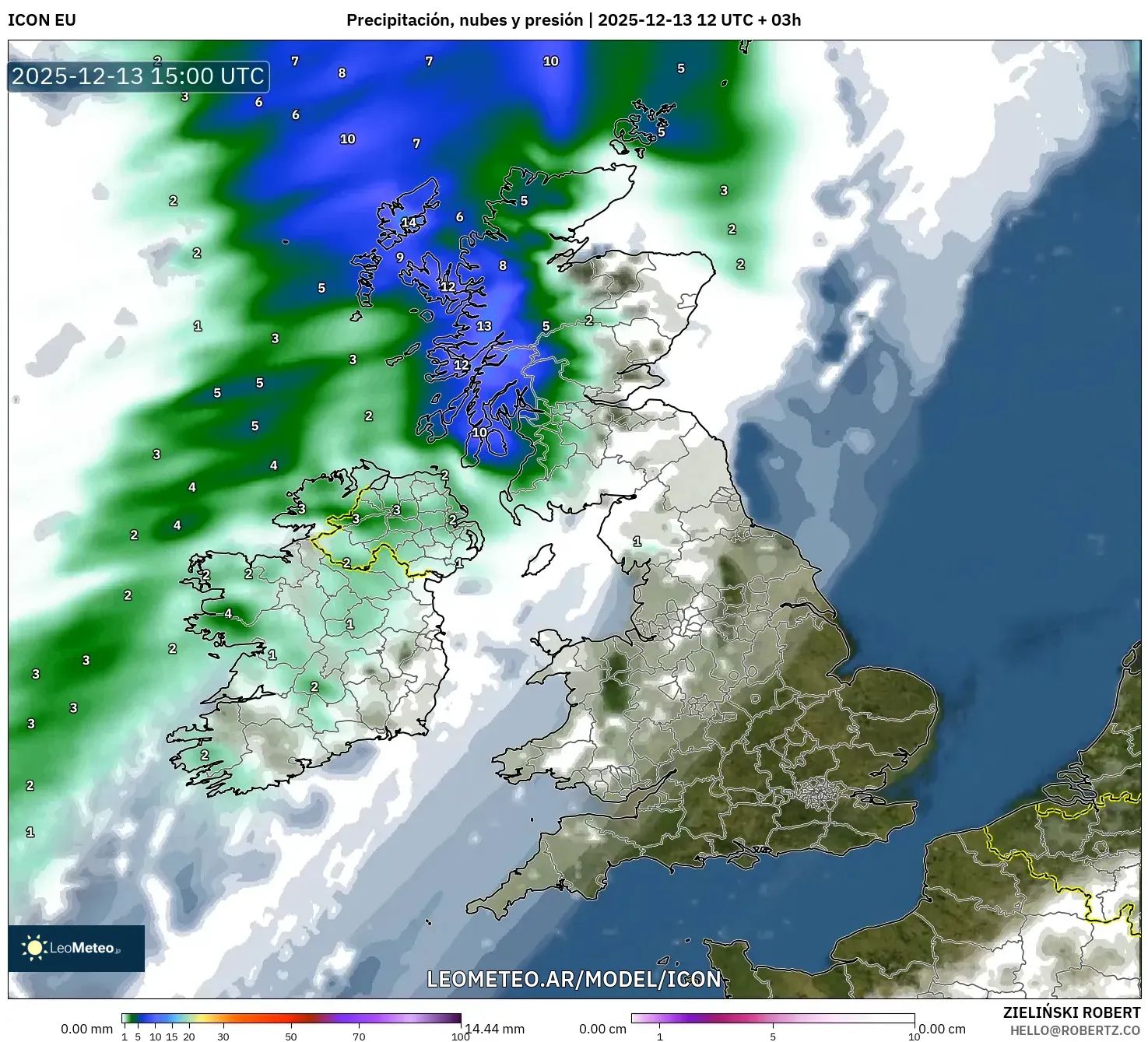 ICON model - Reino Unido, Precipitación, nubes y presión