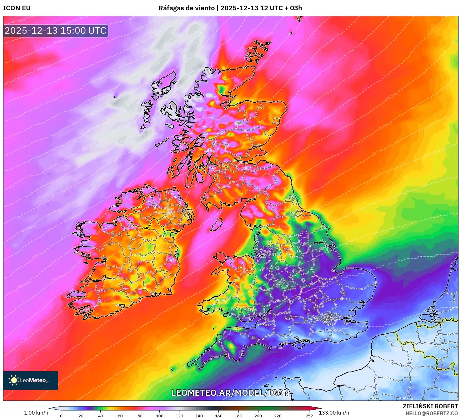 ICON model - Reino Unido, Ráfagas de viento