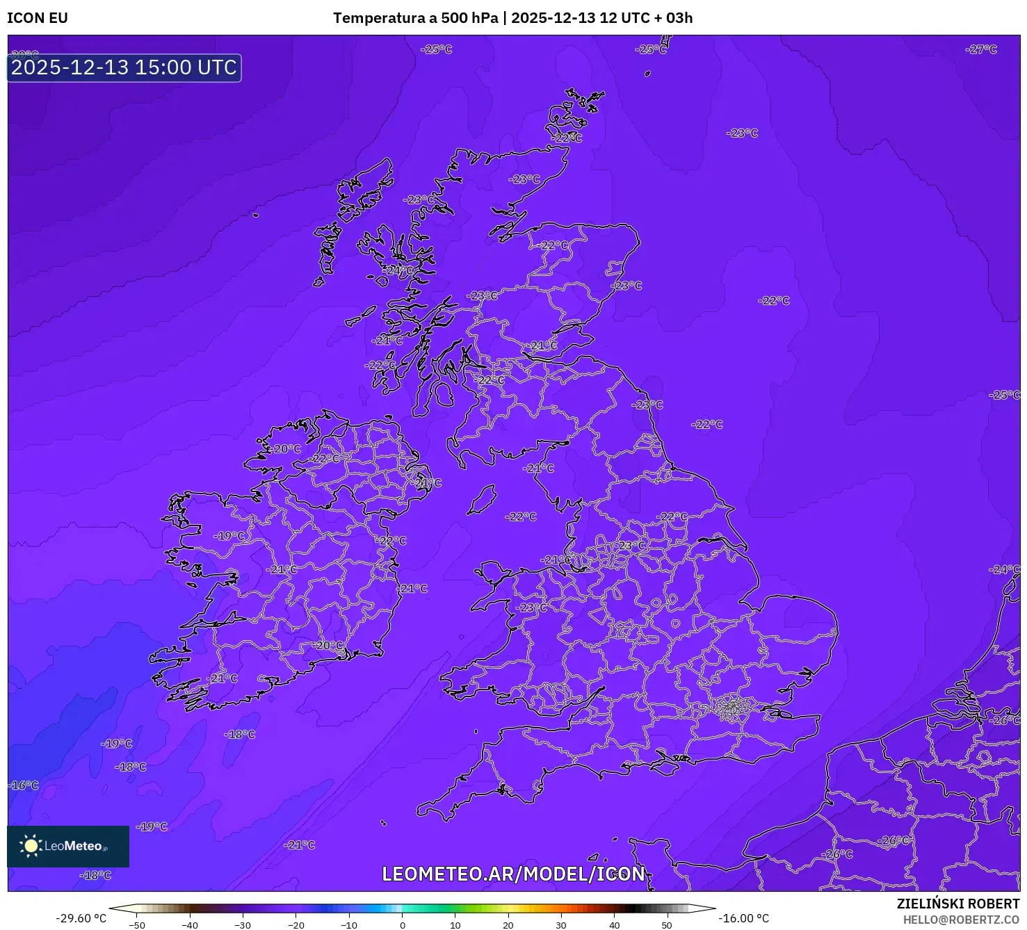 ICON model - Reino Unido, Temperatura a 500 hPa