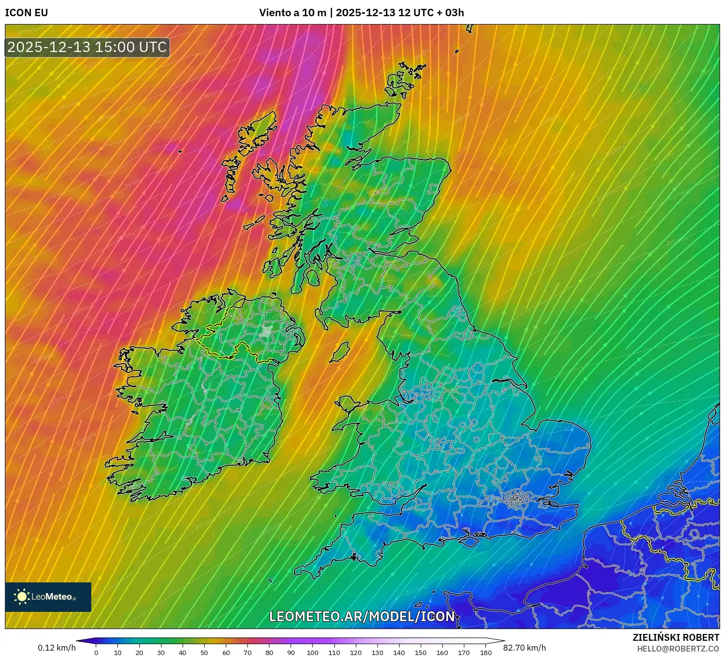 ICON model - Reino Unido, Viento a 10 m